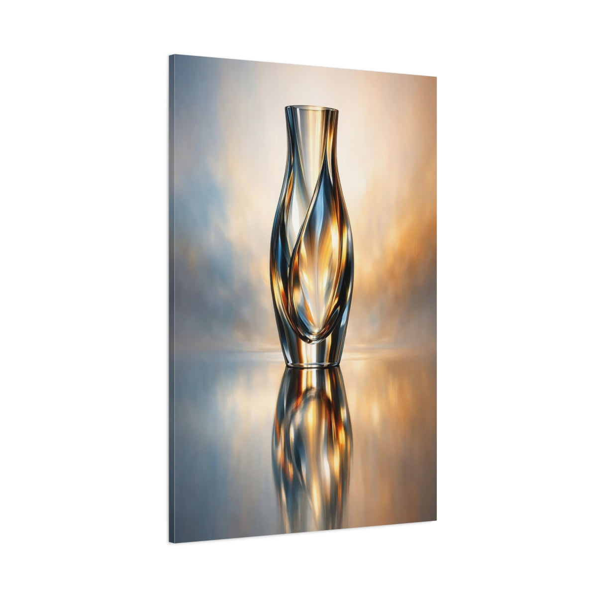 Abstract Glass Vase Blue And Gold shown as stretched canvas wall art