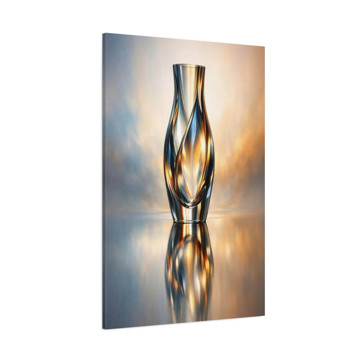 Abstract Glass Vase Gold And Blue Vase shown as stretched canvas wall art