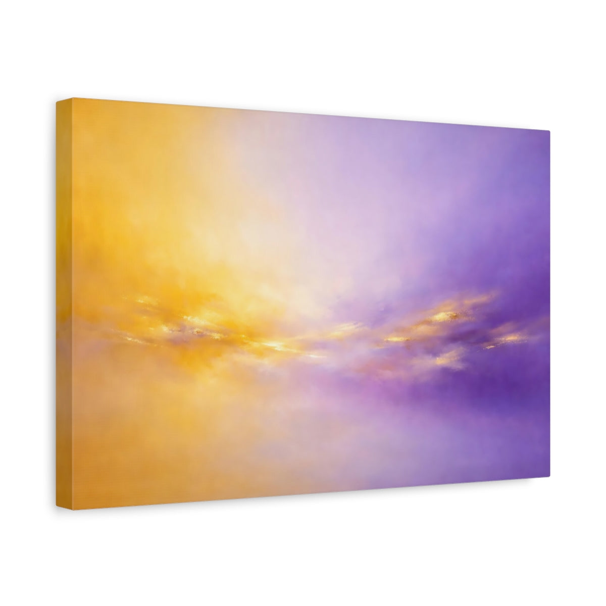 Side Mockup 4. Abstract Abstract Glow Purple And Gold shown as stretched canvas wall art