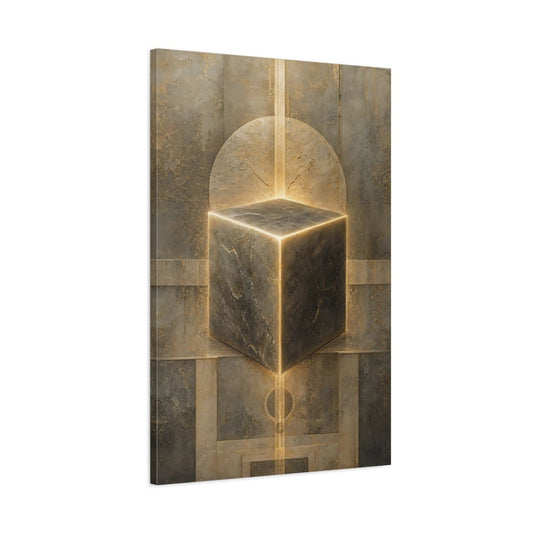Abstract Glowing Cube Stone Canvas Wall Art Print – Modern Living Room, Above Fireplace - YesArtYes