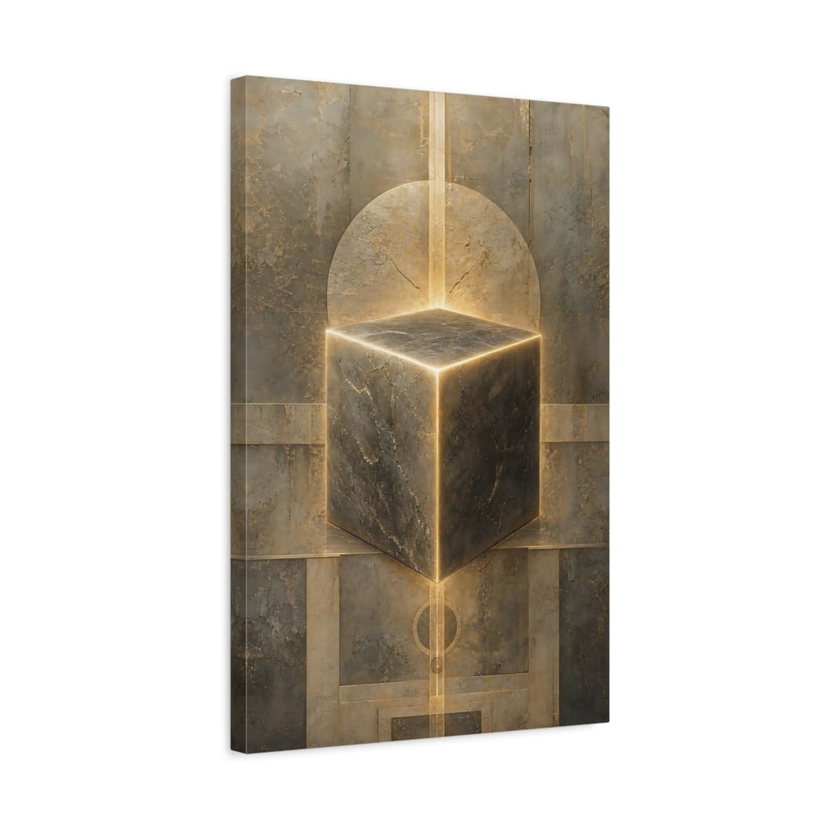 Abstract Glowing Cube Stone Canvas Wall Art Print – Modern Living Room, Above Fireplace - YesArtYes