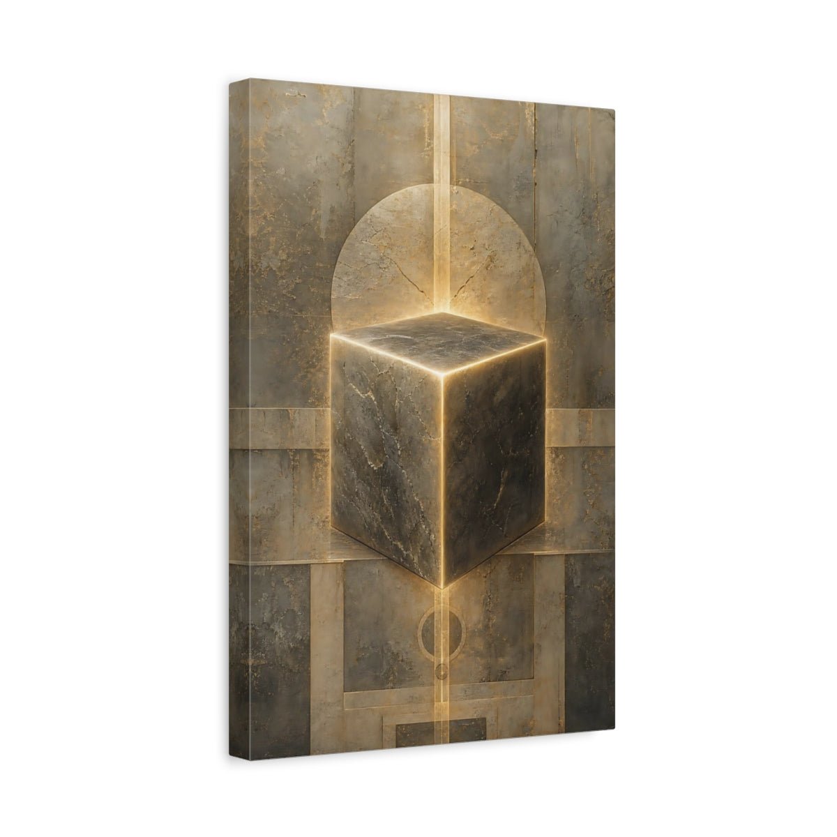 Abstract Glowing Cube Stone Canvas Wall Art Print – Modern Living Room, Above Fireplace - YesArtYes