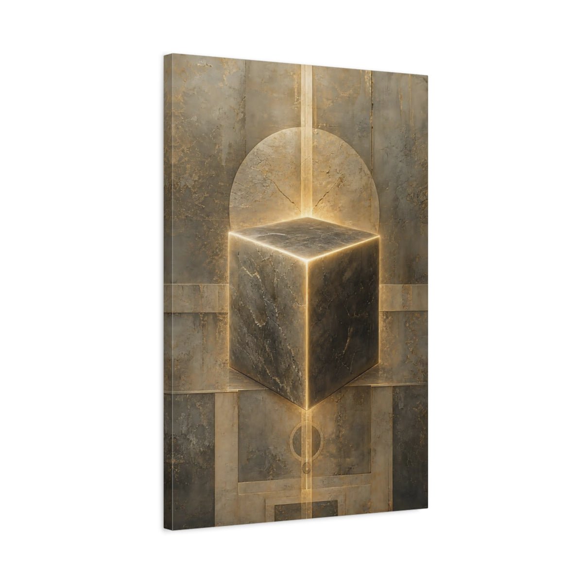 Abstract Glowing Cube Stone Canvas Wall Art Print – Modern Living Room, Above Fireplace - YesArtYes