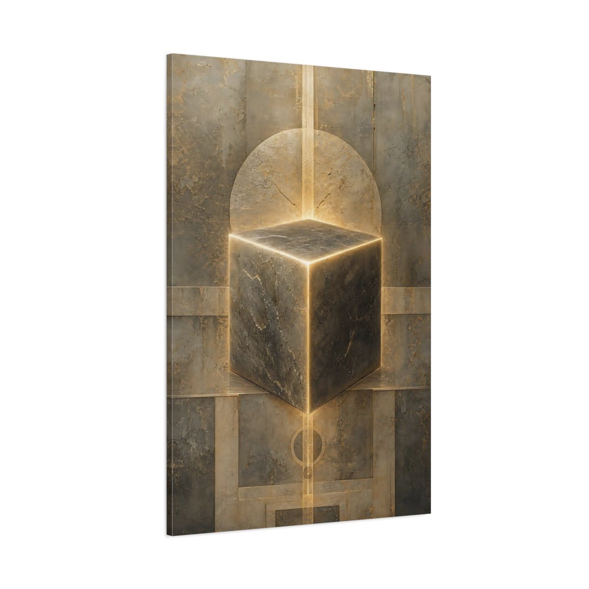 Abstract Glowing Cube Stone Canvas Wall Art Print – Modern Living Room, Above Fireplace - YesArtYes