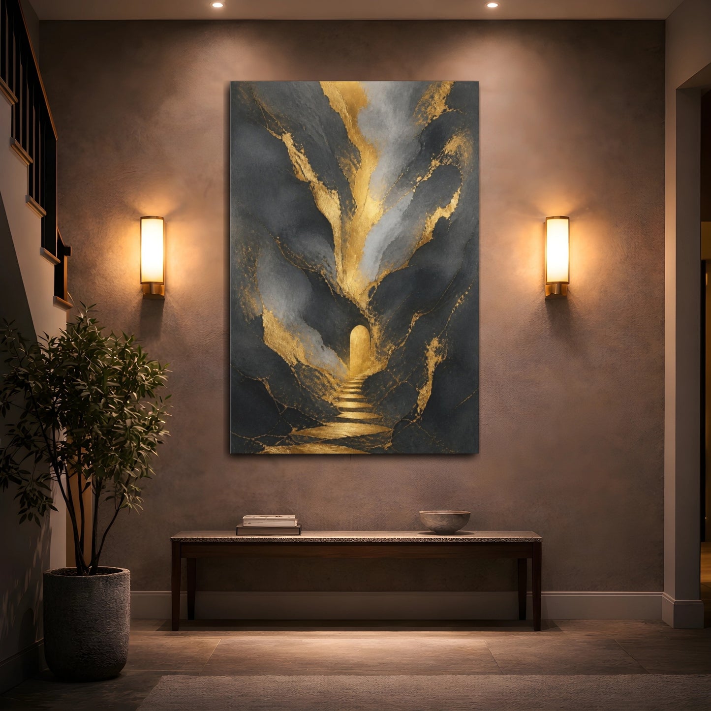 Mockup 2. Abstract Gold Archway shown as canvas print