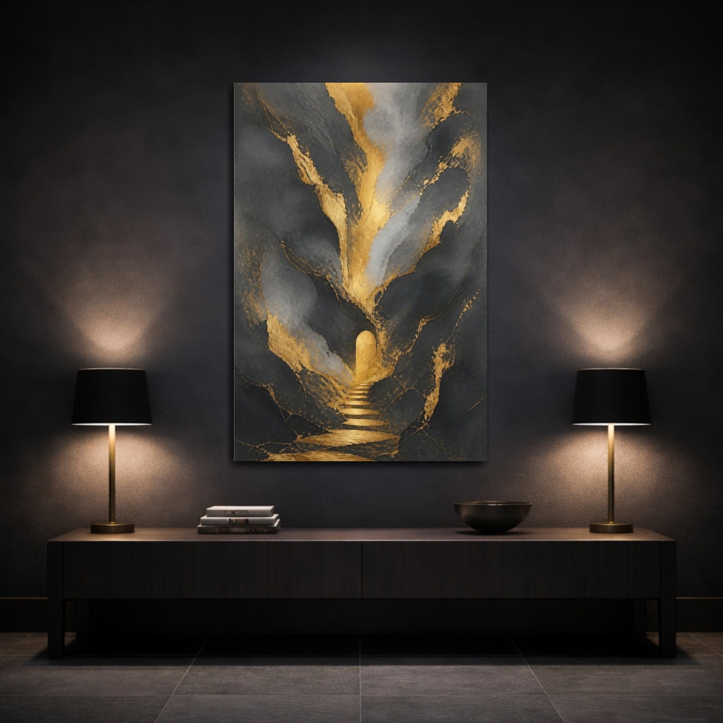 Mockup 3. Abstract Gold Archway shown as canvas print