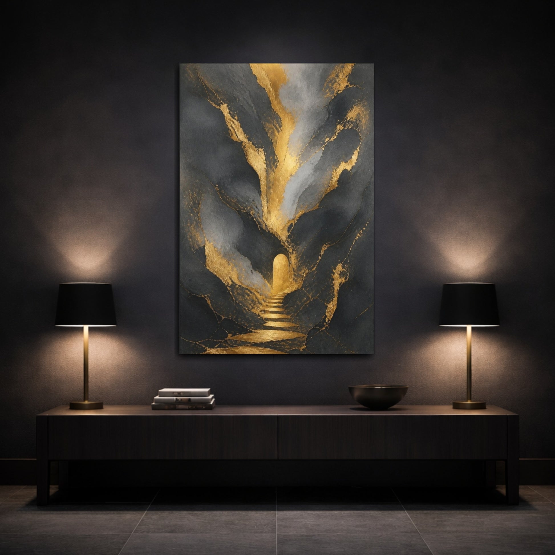 Mockup 3. Abstract Gold Archway shown as canvas print