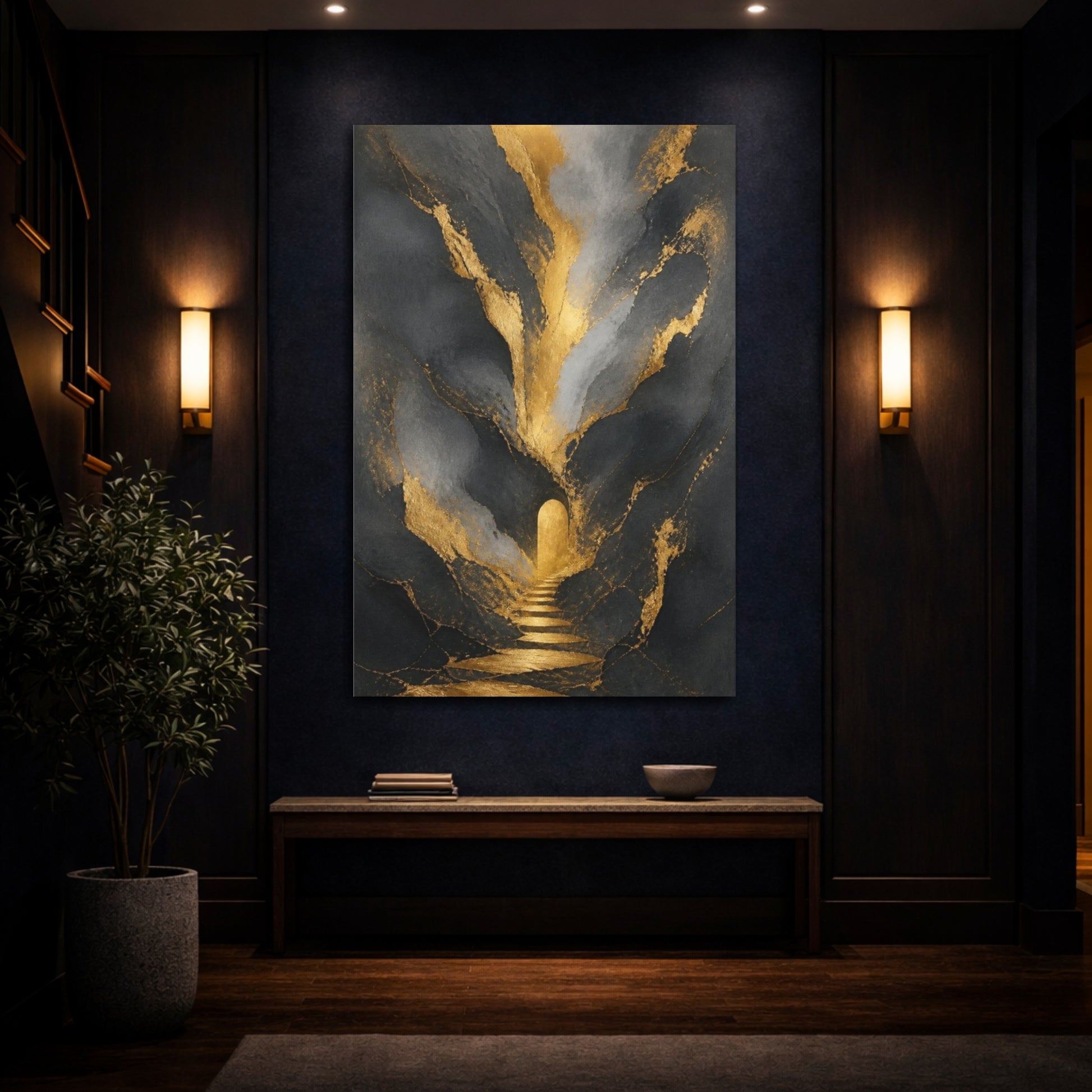 Mockup 4. Abstract Gold Archway shown as canvas print