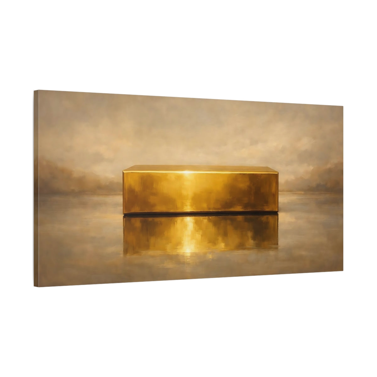 Side Mockup 1. Abstract Gold Bar Gold And Brown shown as stretched canvas wall art