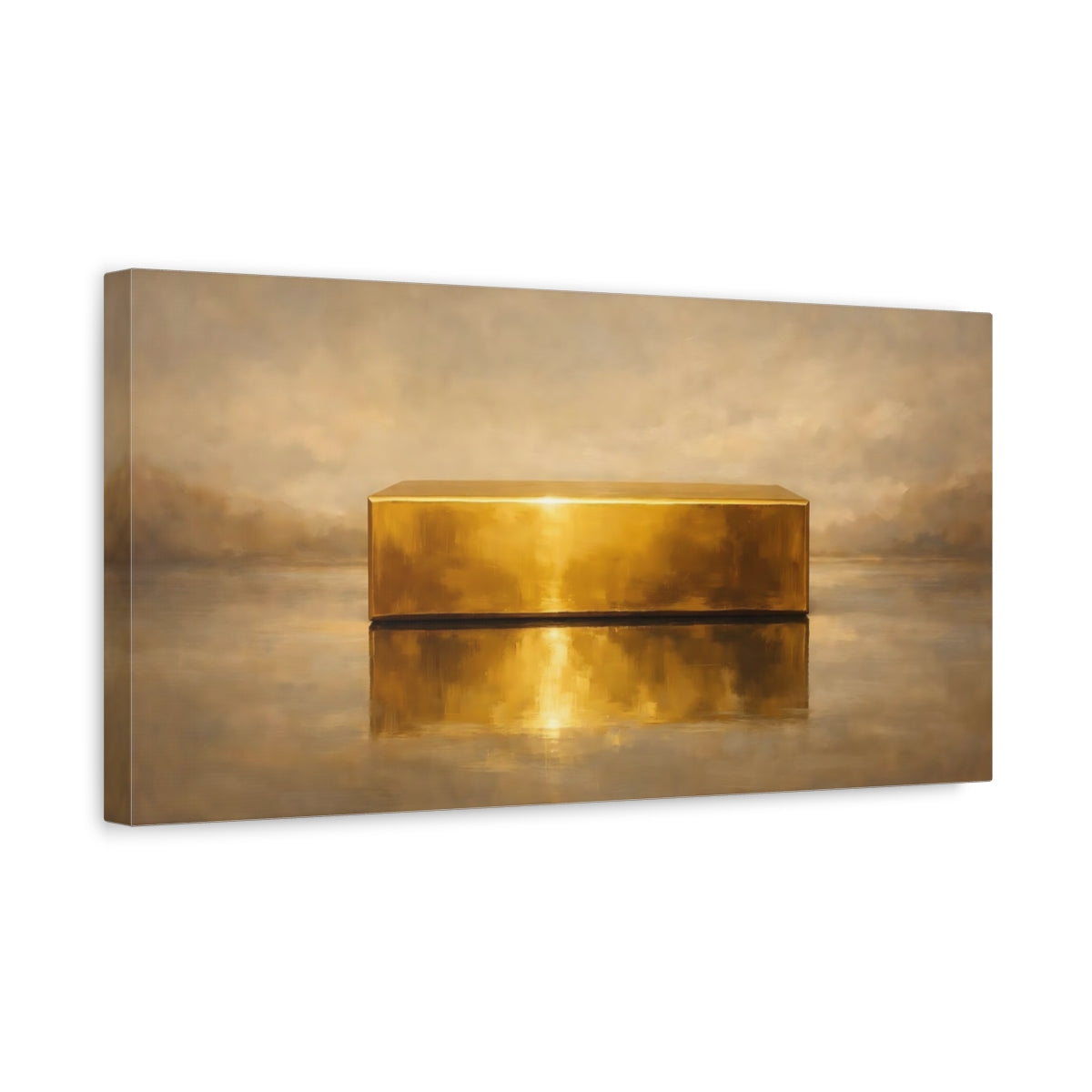 Side Mockup 3. Abstract Gold Bar Gold And Brown shown as stretched canvas wall art