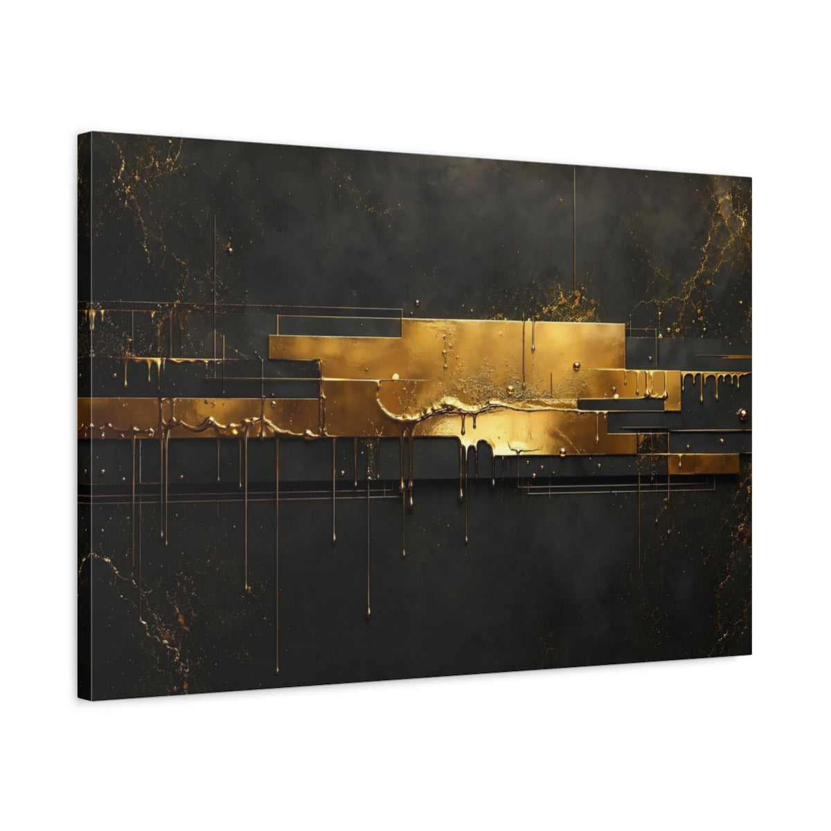 Side Mockup 2. Abstract Gold Abstract Black And Gold shown as stretched canvas wall art