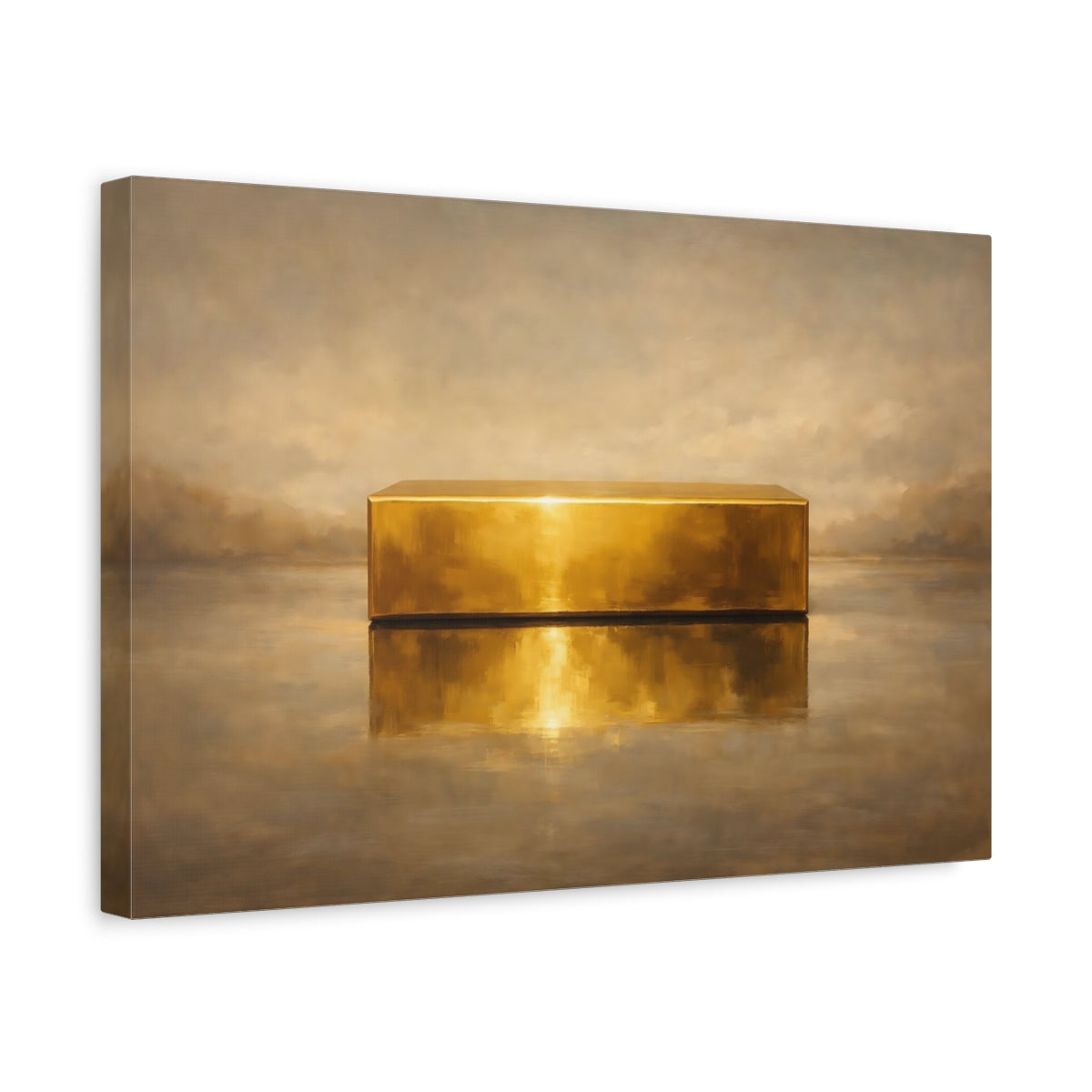Side Mockup 4. Abstract Gold Block Gold And Beige shown as stretched canvas wall art