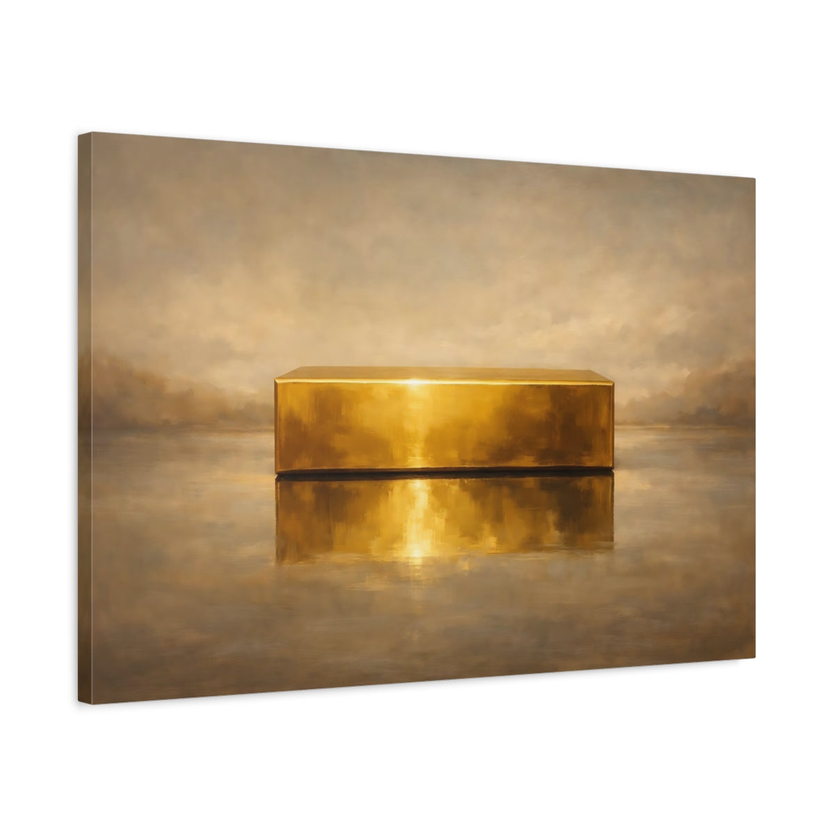 Side Mockup 2. Abstract Gold Block Gold And Beige shown as stretched canvas wall art