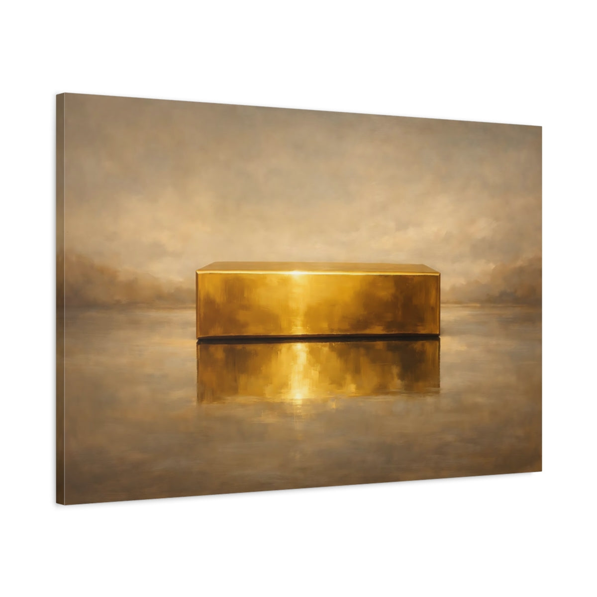 Side Mockup 1. Abstract Gold Block Gold And Beige shown as stretched canvas wall art