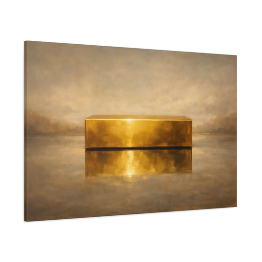 Main Mockup. Abstract Gold Block Gold And Beige shown as stretched canvas wall art