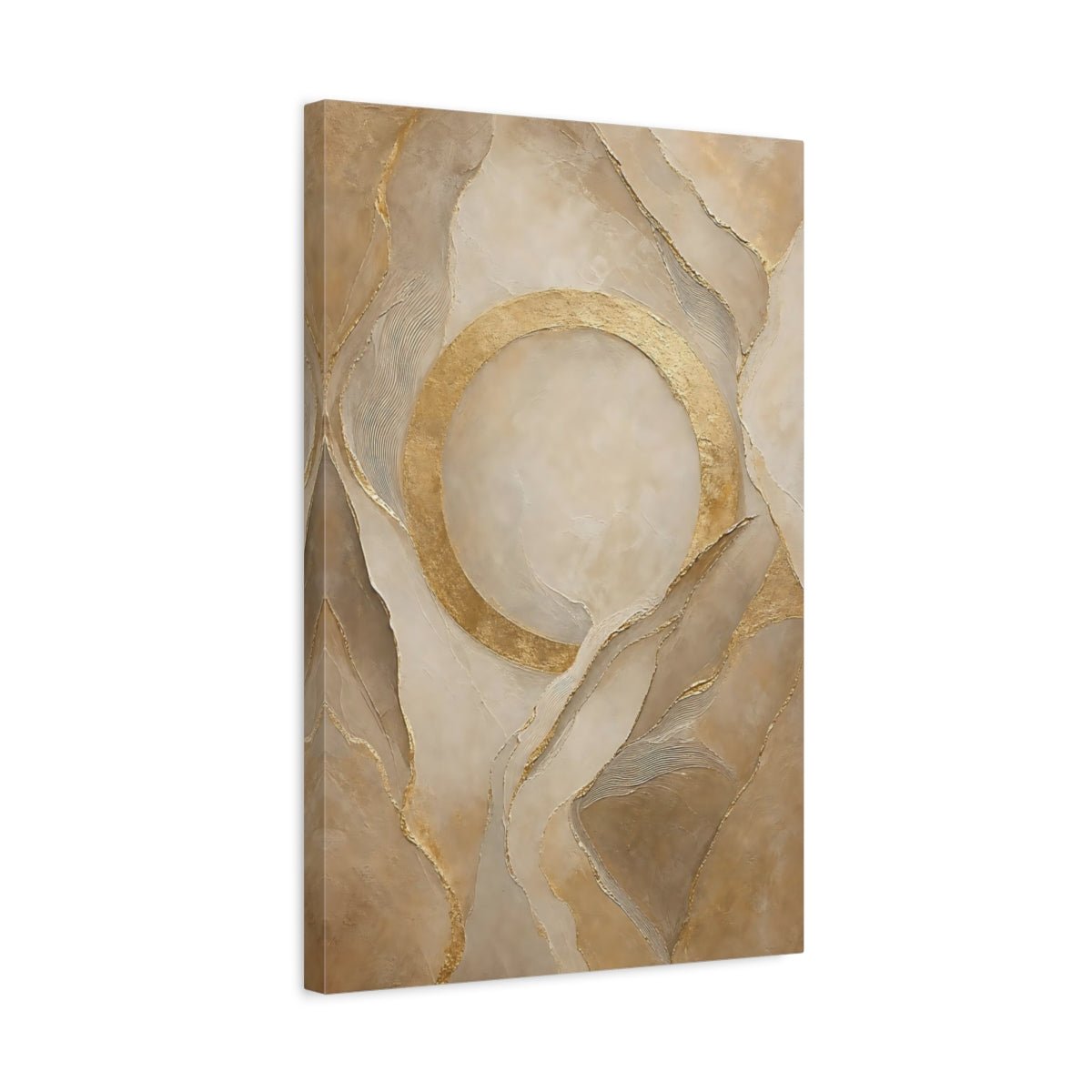 Abstract Gold Circle Beige And Canvas Print – Living Room, Above Couch, - YesArtYes