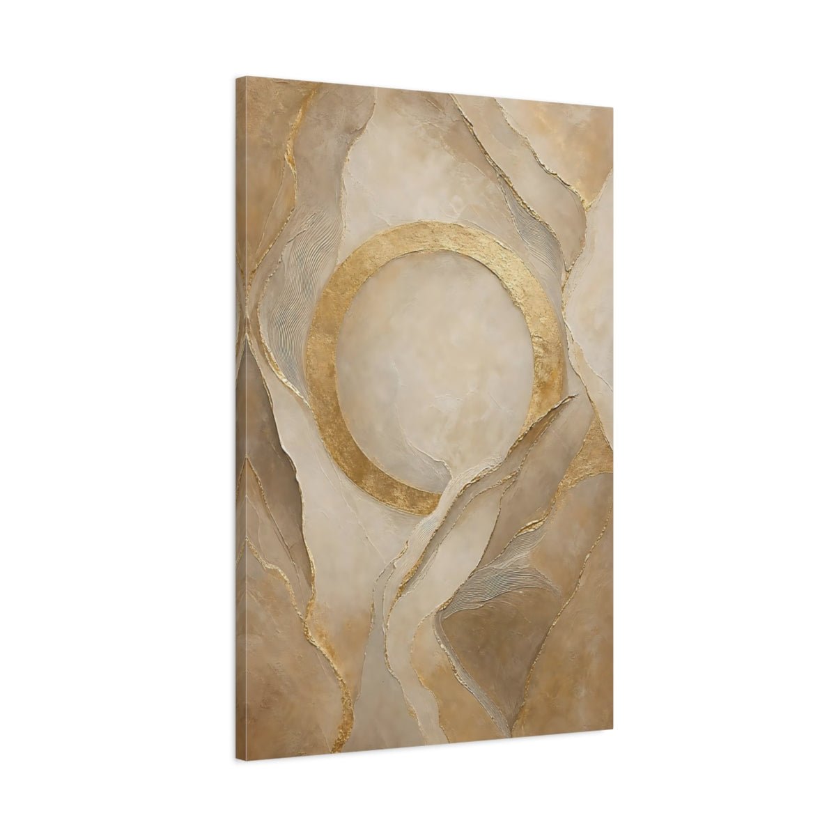 Abstract Gold Circle Beige And Canvas Print – Living Room, Above Couch, - YesArtYes