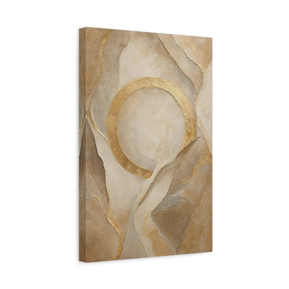 Abstract Gold Circle Beige And Canvas Print – Living Room, Above Couch, - YesArtYes