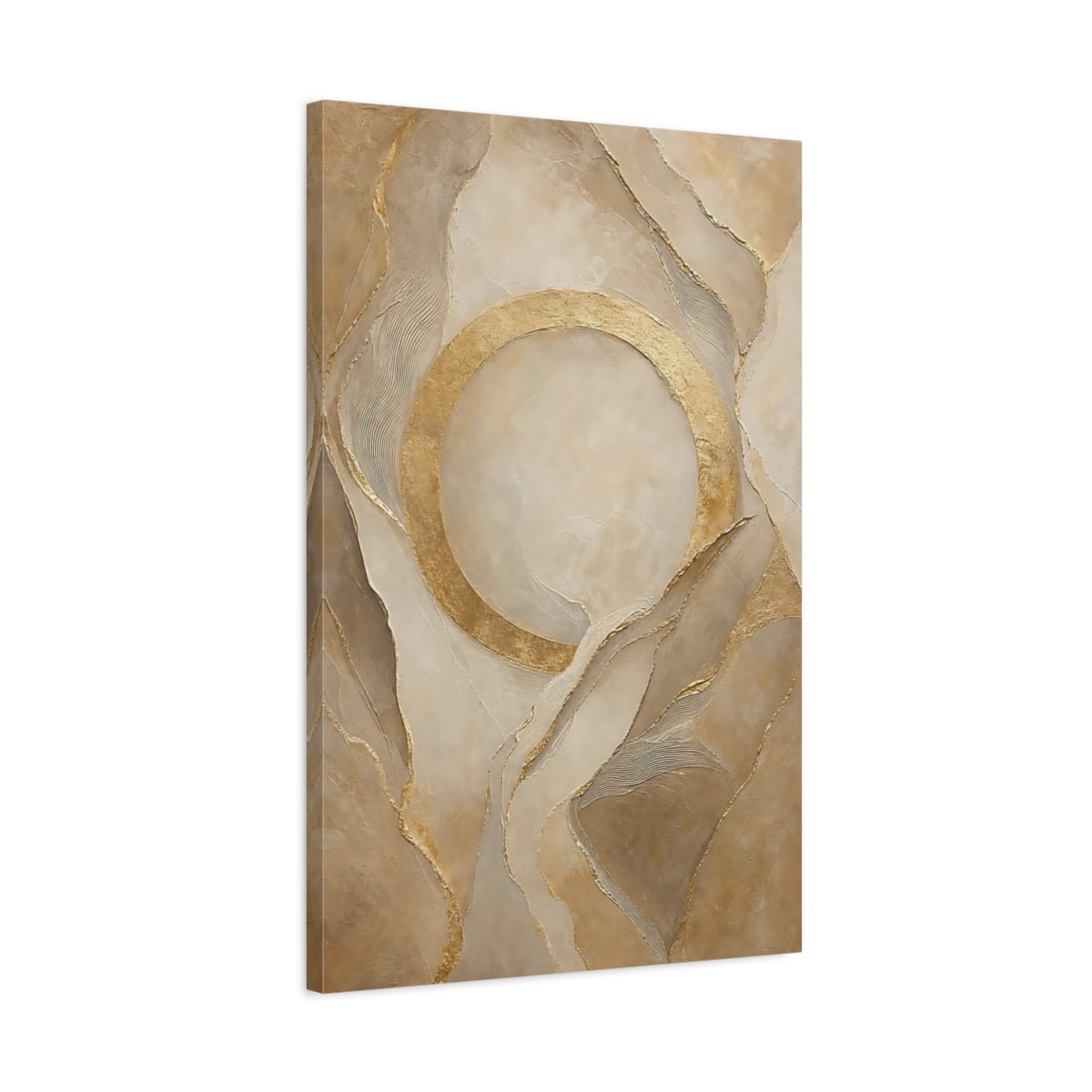 Abstract Gold Circle Beige And Canvas Print – Living Room, Above Couch, - YesArtYes
