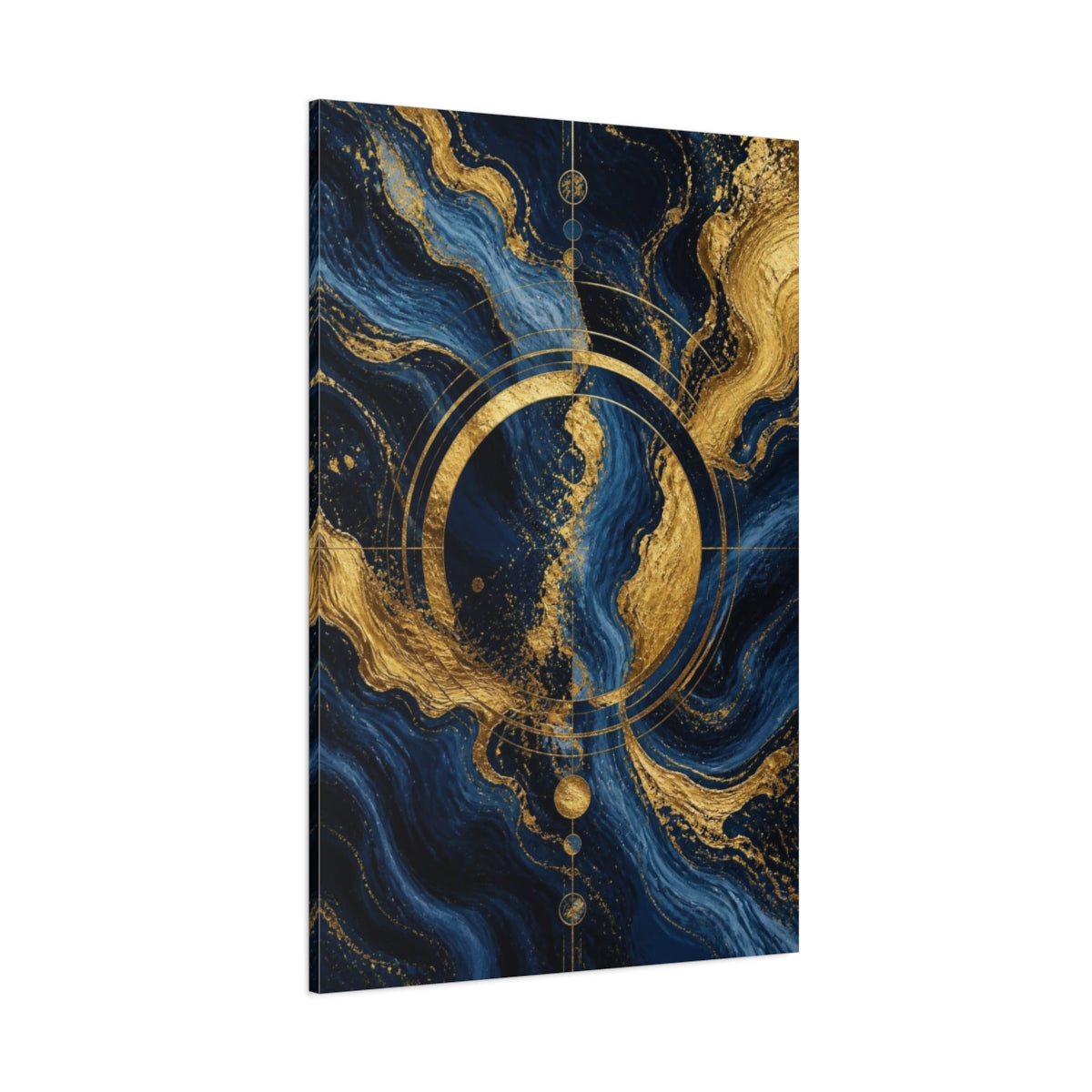 Side Mockup 1. Abstract Gold Circle shown as canvas print