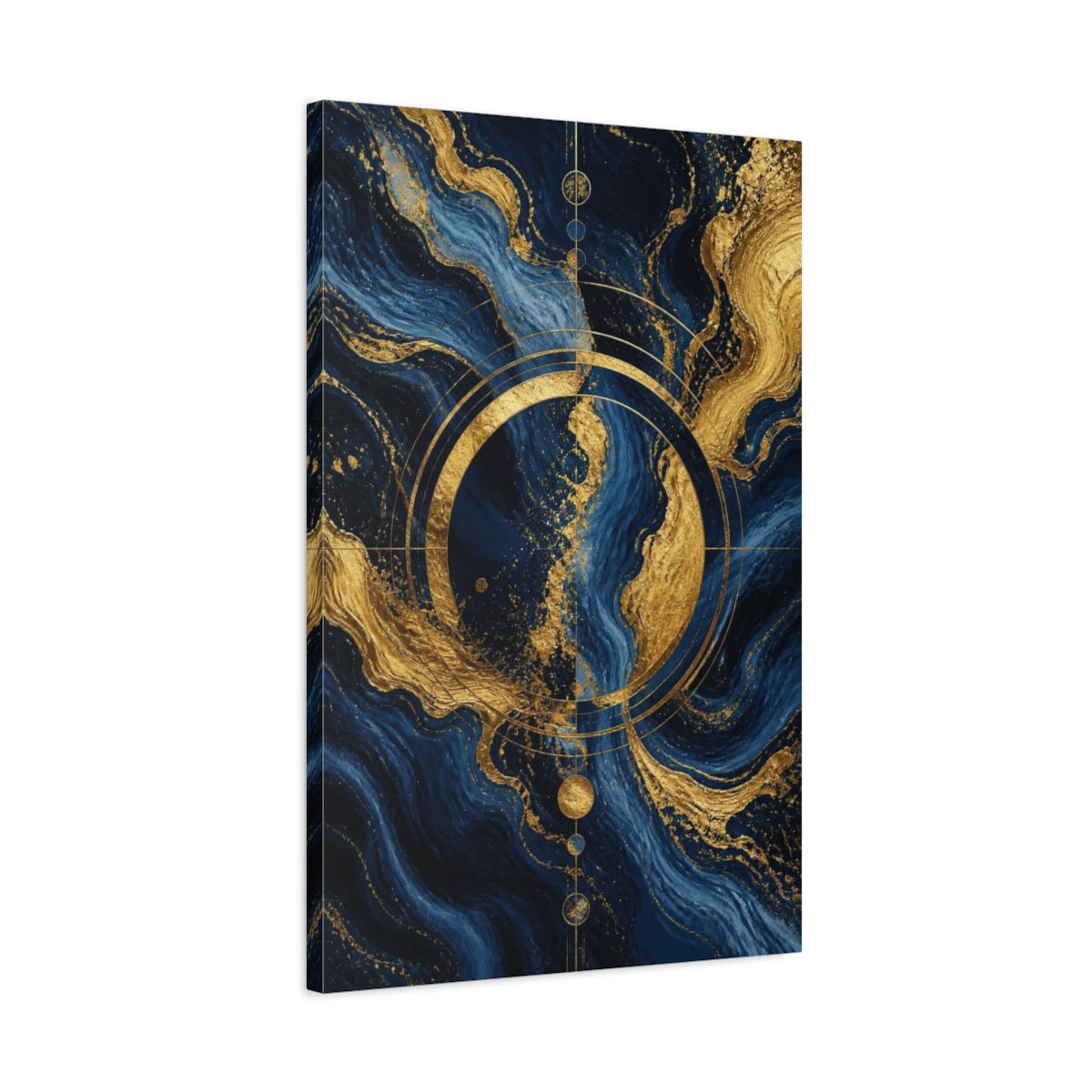 Side Mockup 2. Abstract Gold Circle shown as canvas print