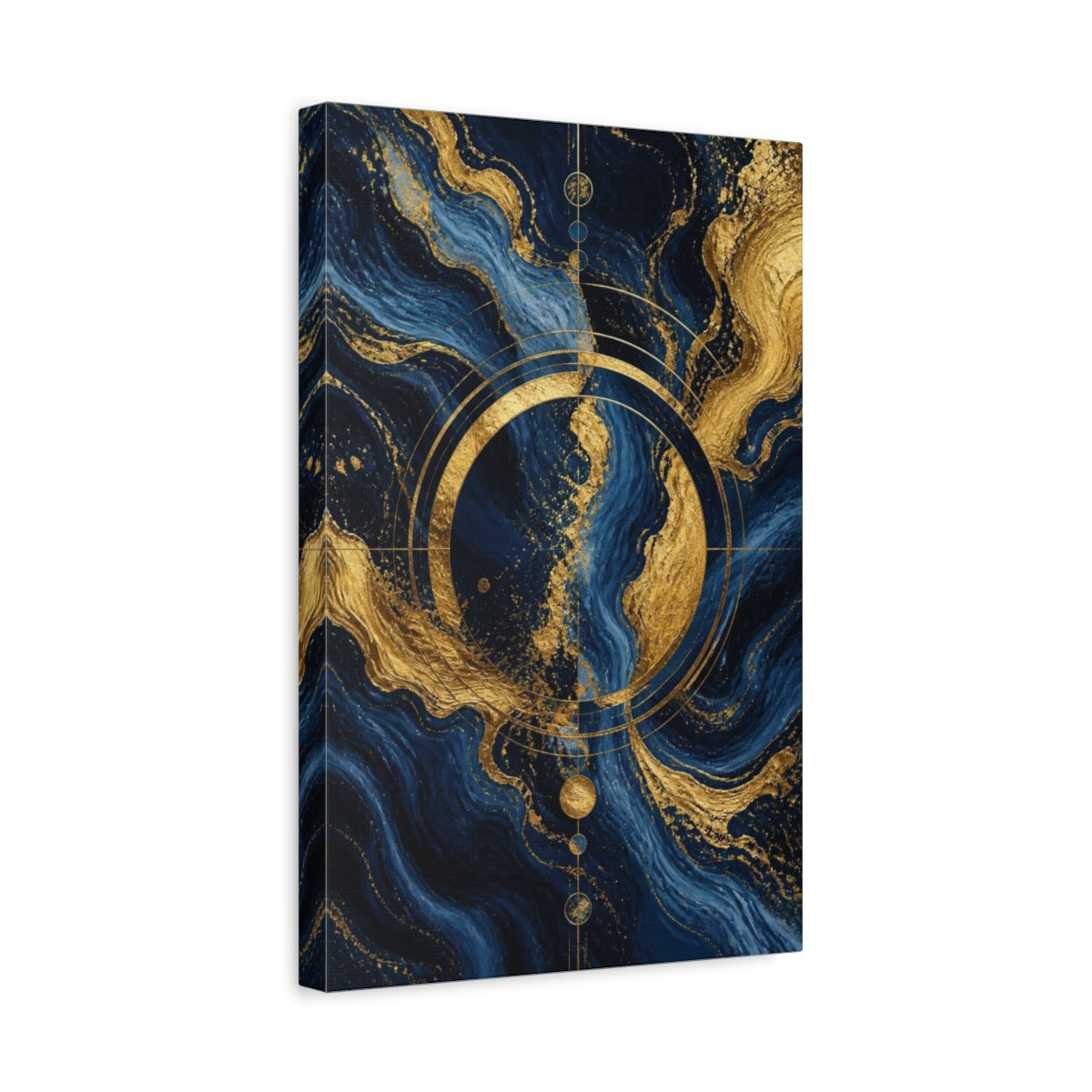 Side Mockup 4. Abstract Gold Circle shown as canvas print