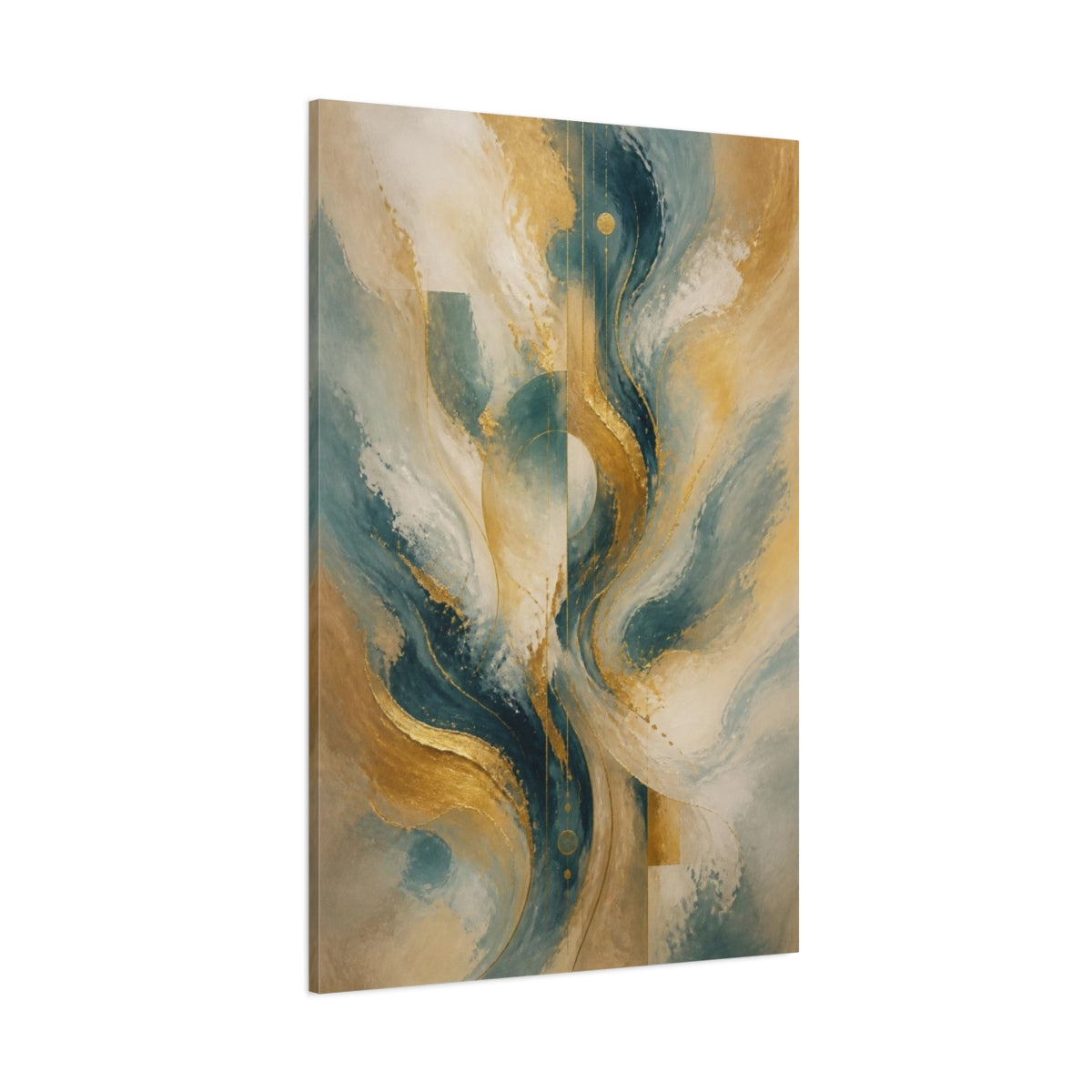 Side Mockup 1. Abstract Gold Circle shown as canvas print