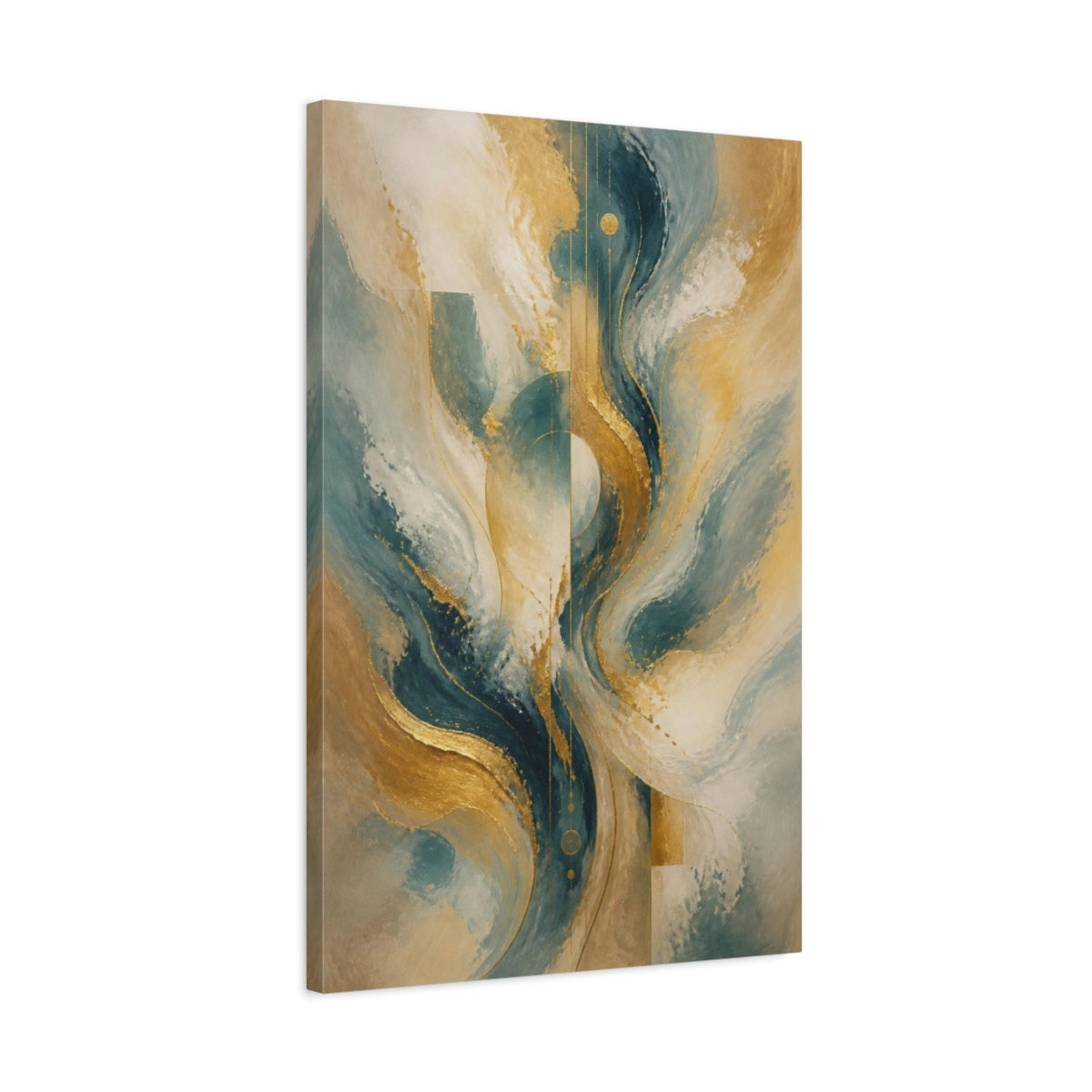 Side Mockup 2. Abstract Gold Circle shown as canvas print
