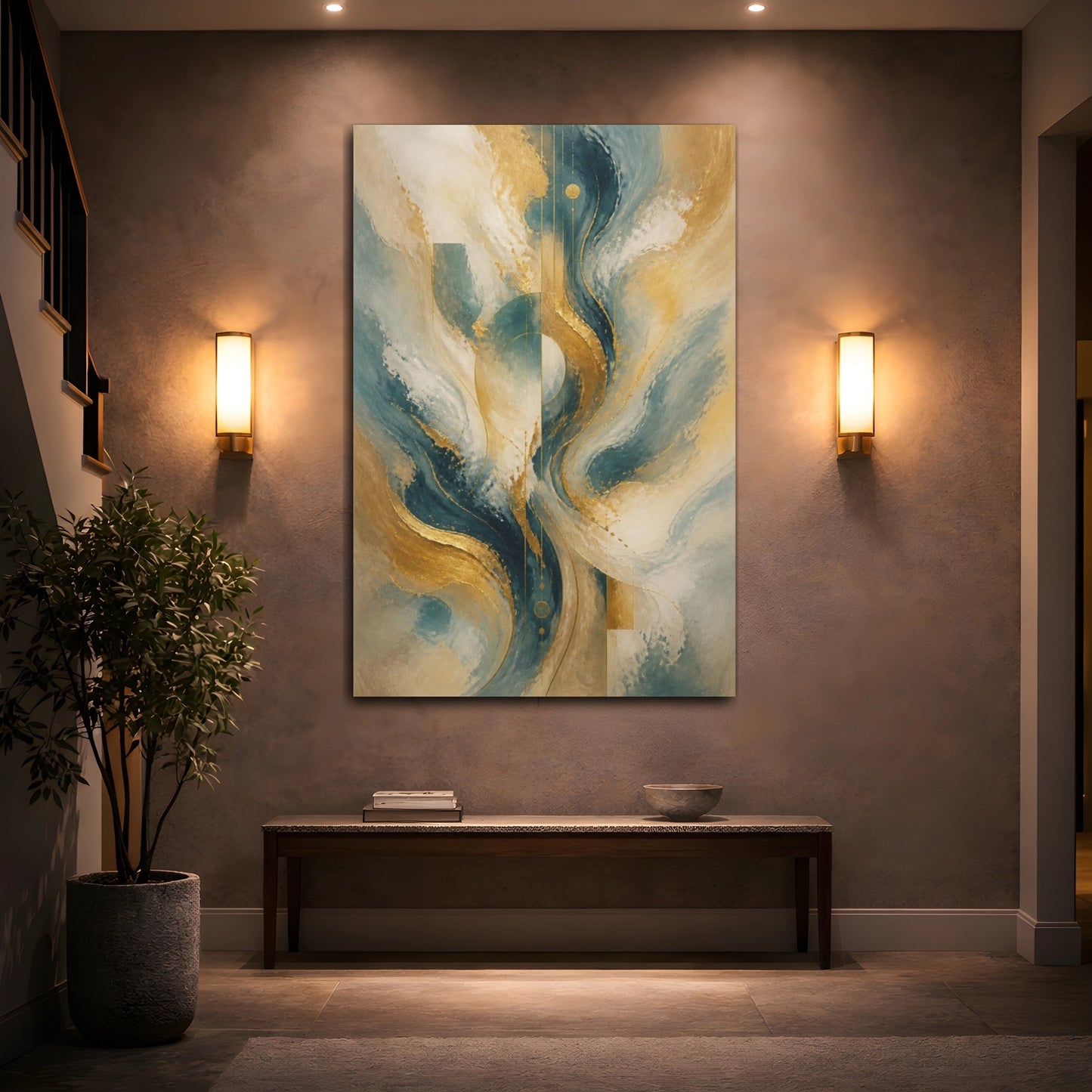 Mockup 2. Abstract Gold Circle shown as canvas print