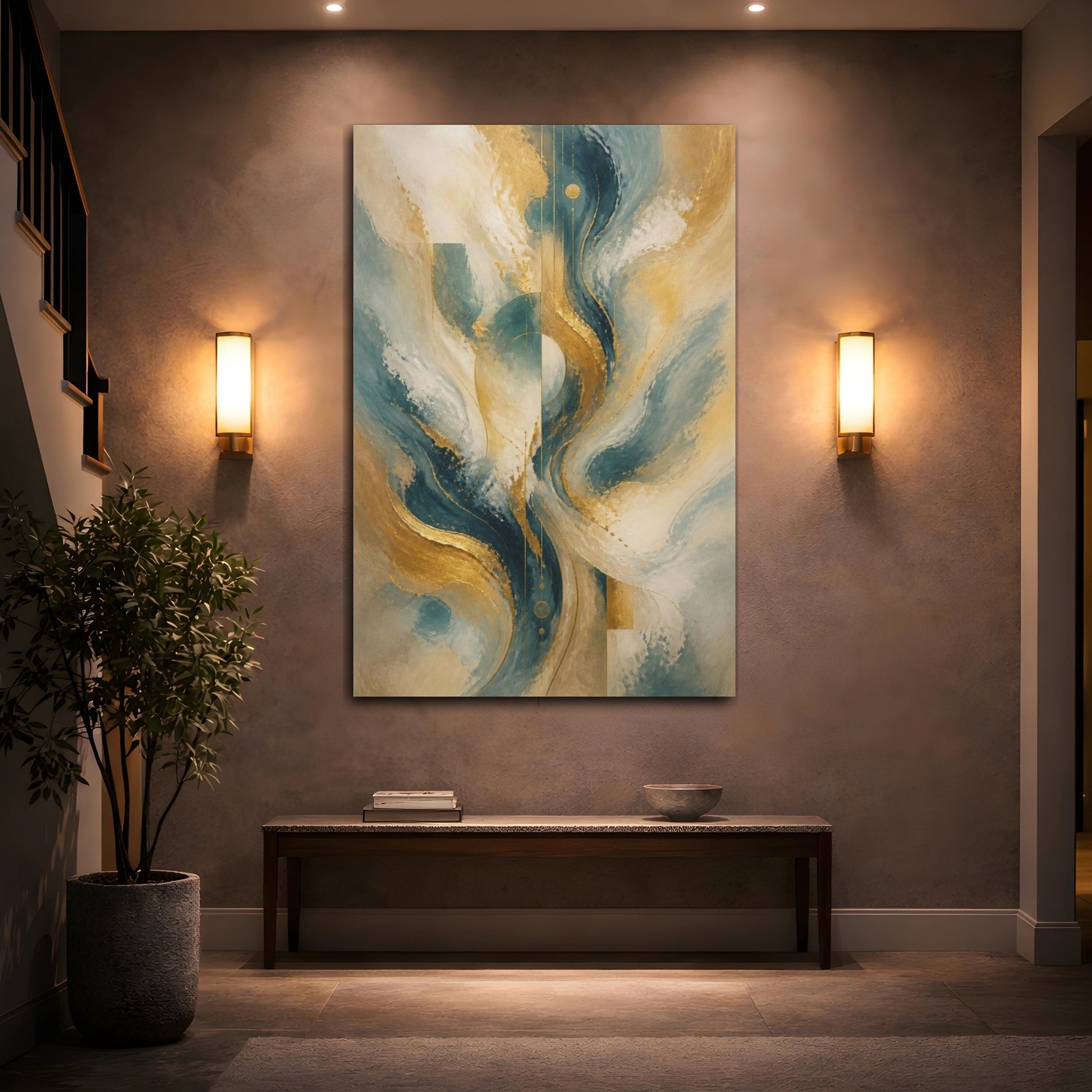 Mockup 2. Abstract Gold Circle shown as canvas print