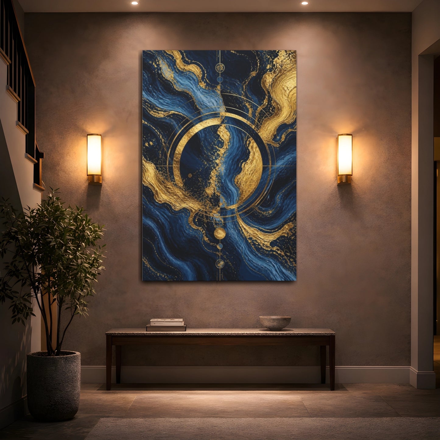 Mockup 2. Abstract Gold Circle shown as canvas print