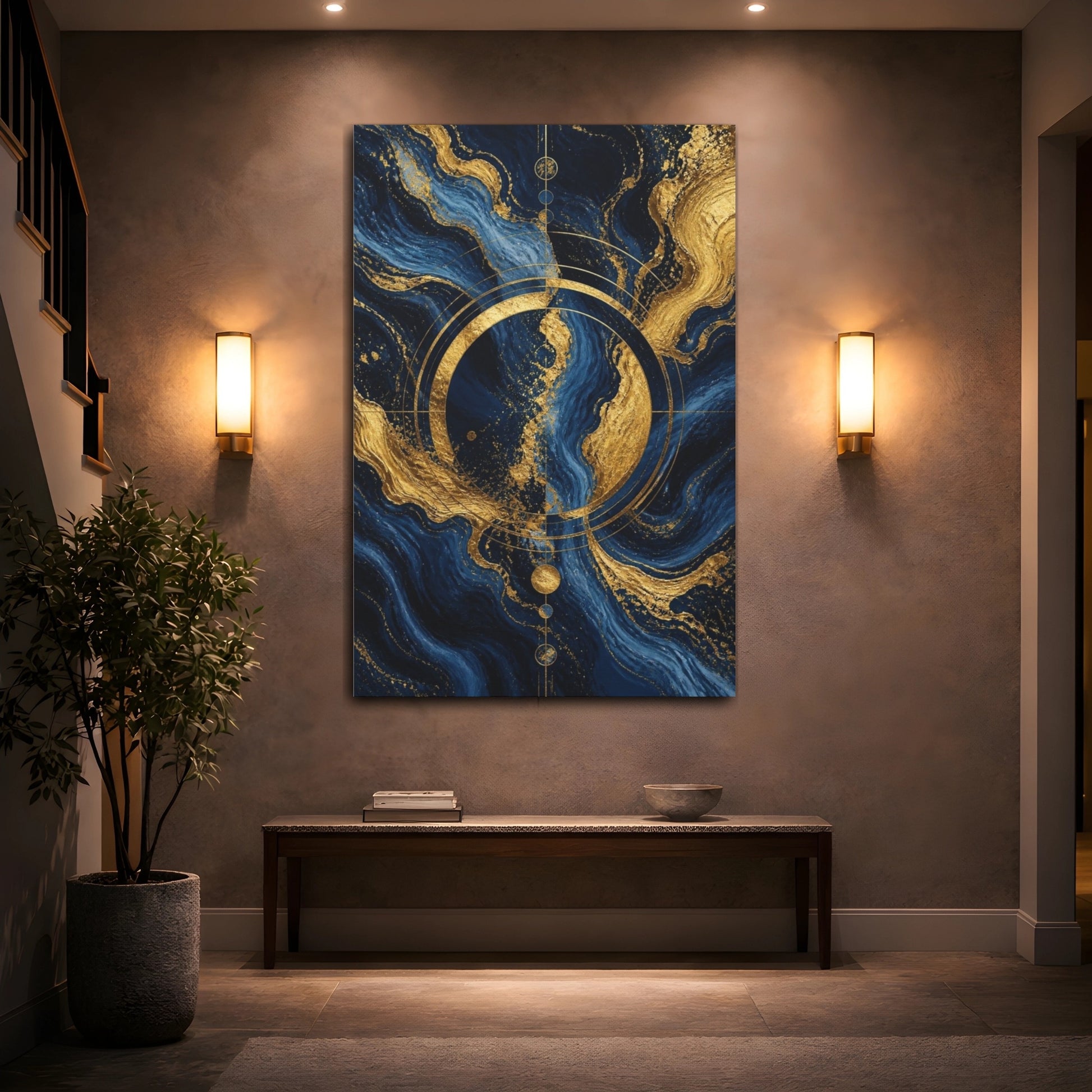 Mockup 2. Abstract Gold Circle shown as canvas print