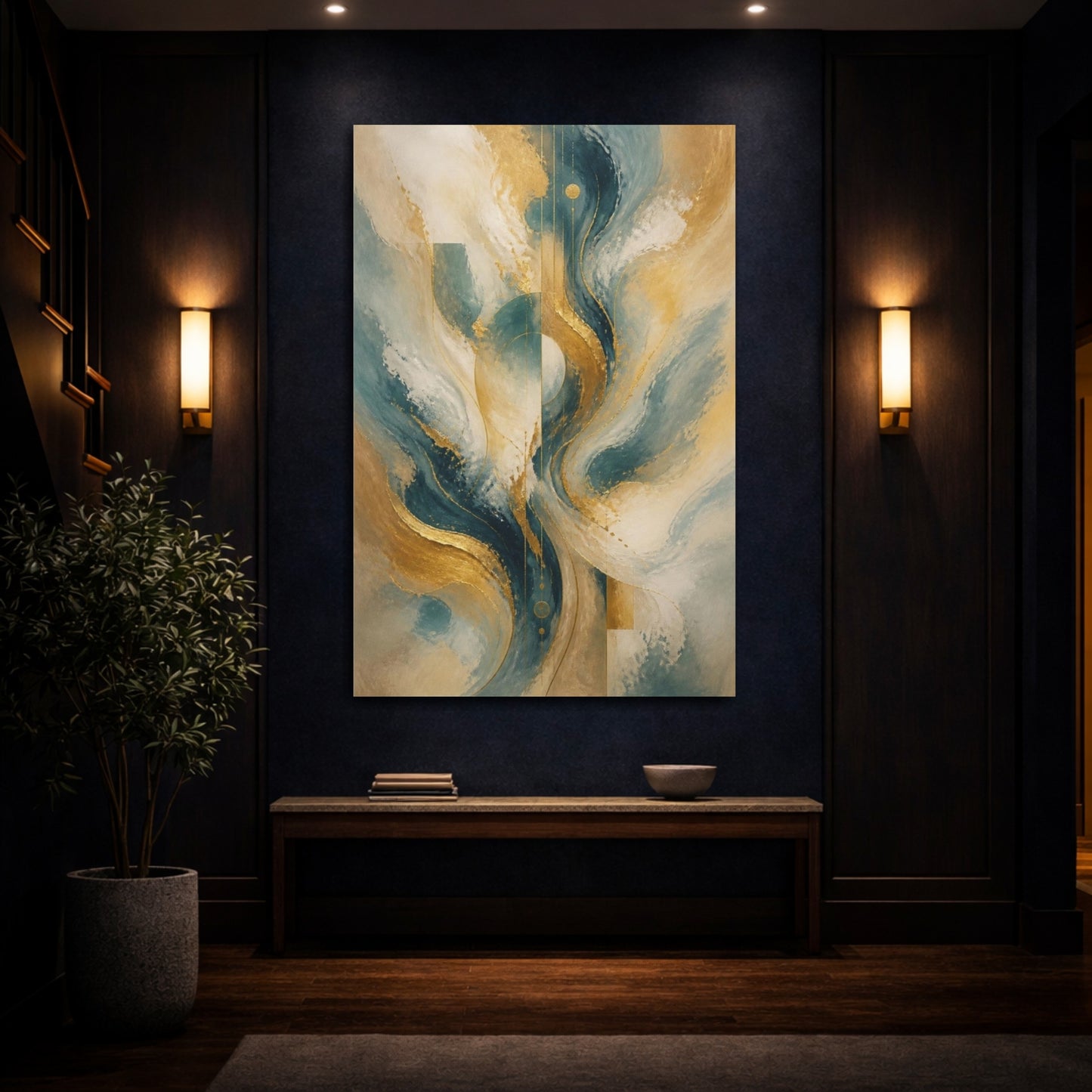 Mockup 4. Abstract Gold Circle shown as canvas print