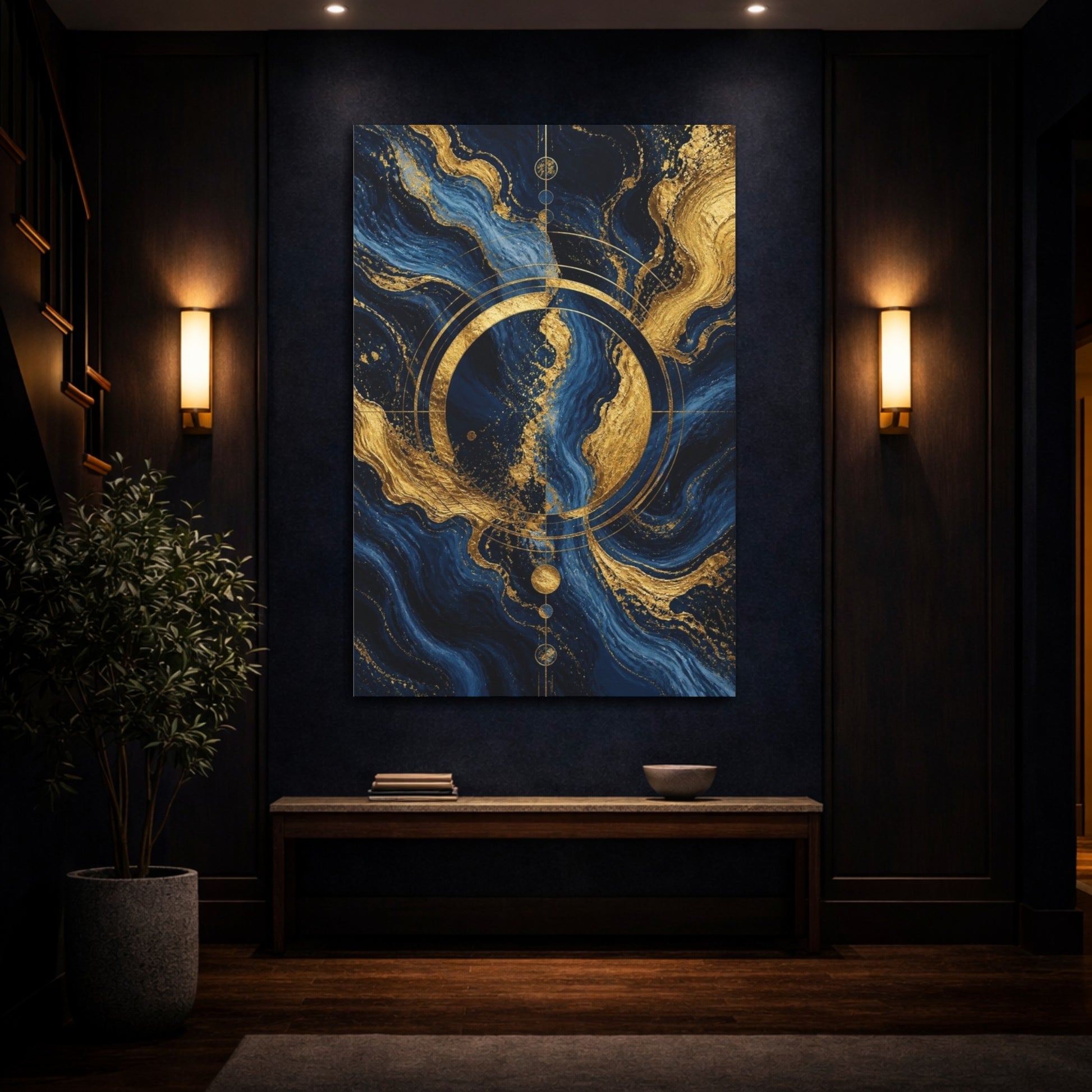 Mockup 4. Abstract Gold Circle shown as canvas print