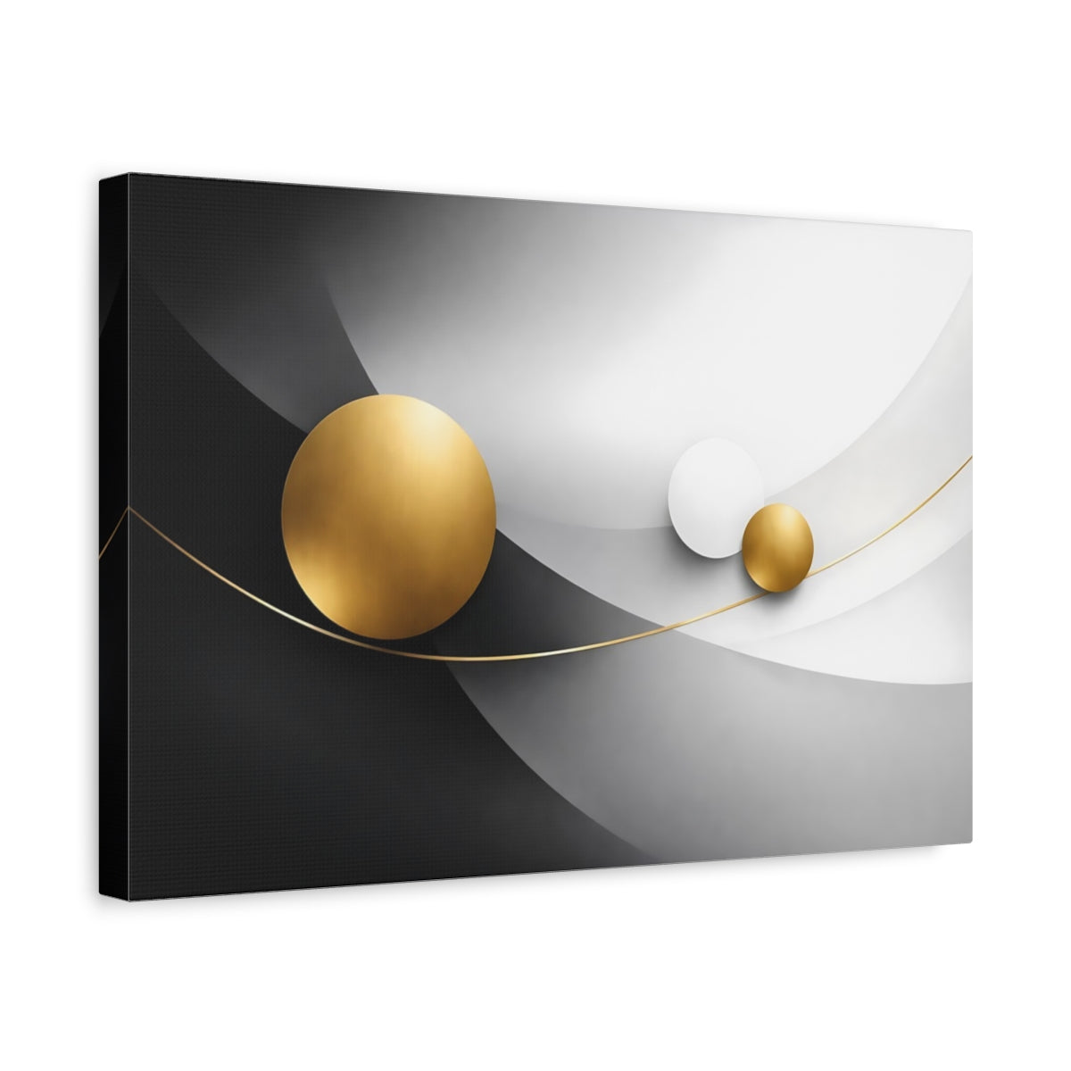 Side Mockup 4. Abstract Gold Circles Gold Black Abstract shown as stretched canvas wall art