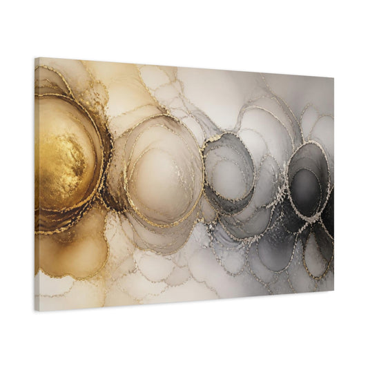 Main Mockup. Abstract Gold Circles shown as canvas print