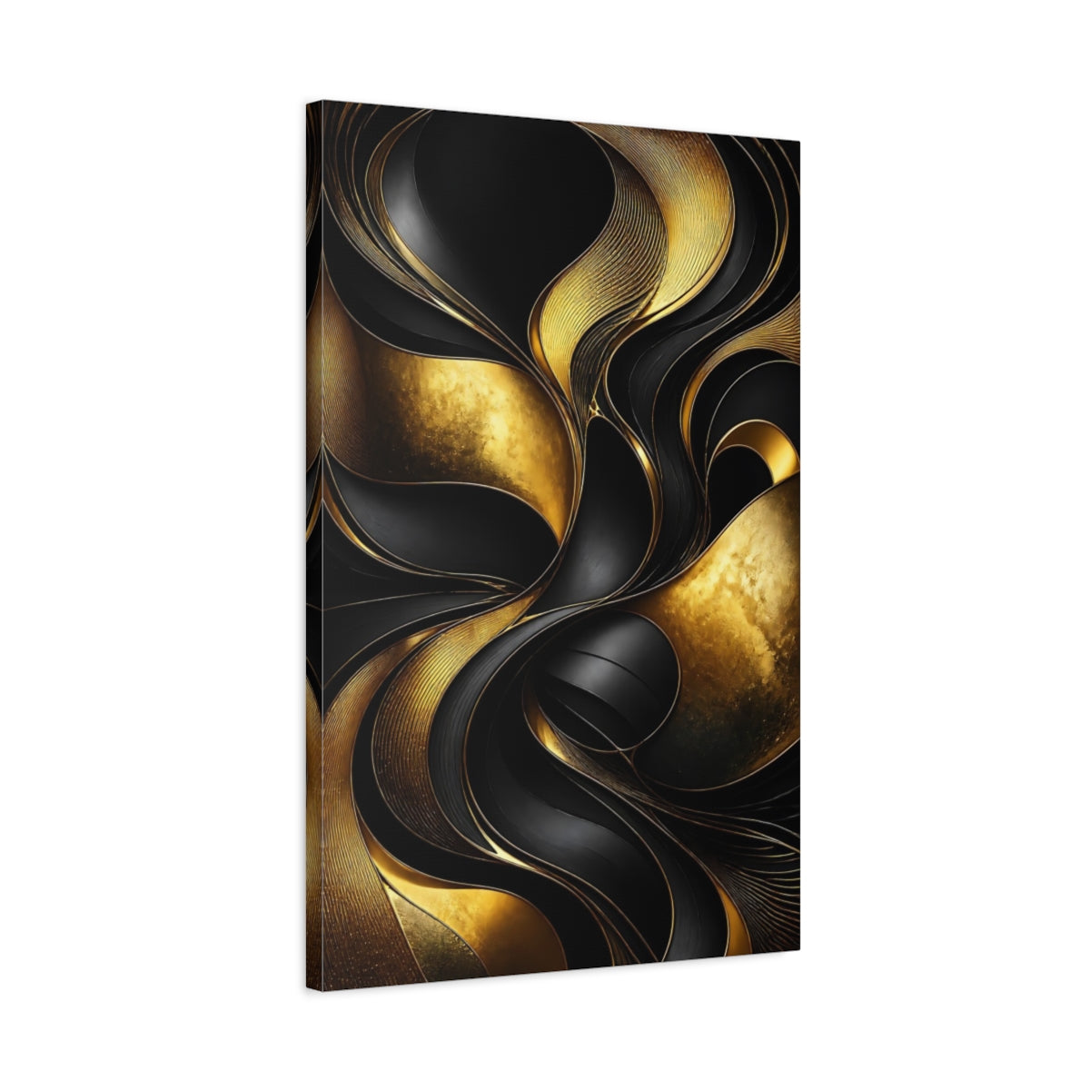 Side Mockup 2. Abstract Gold Curves shown as canvas print