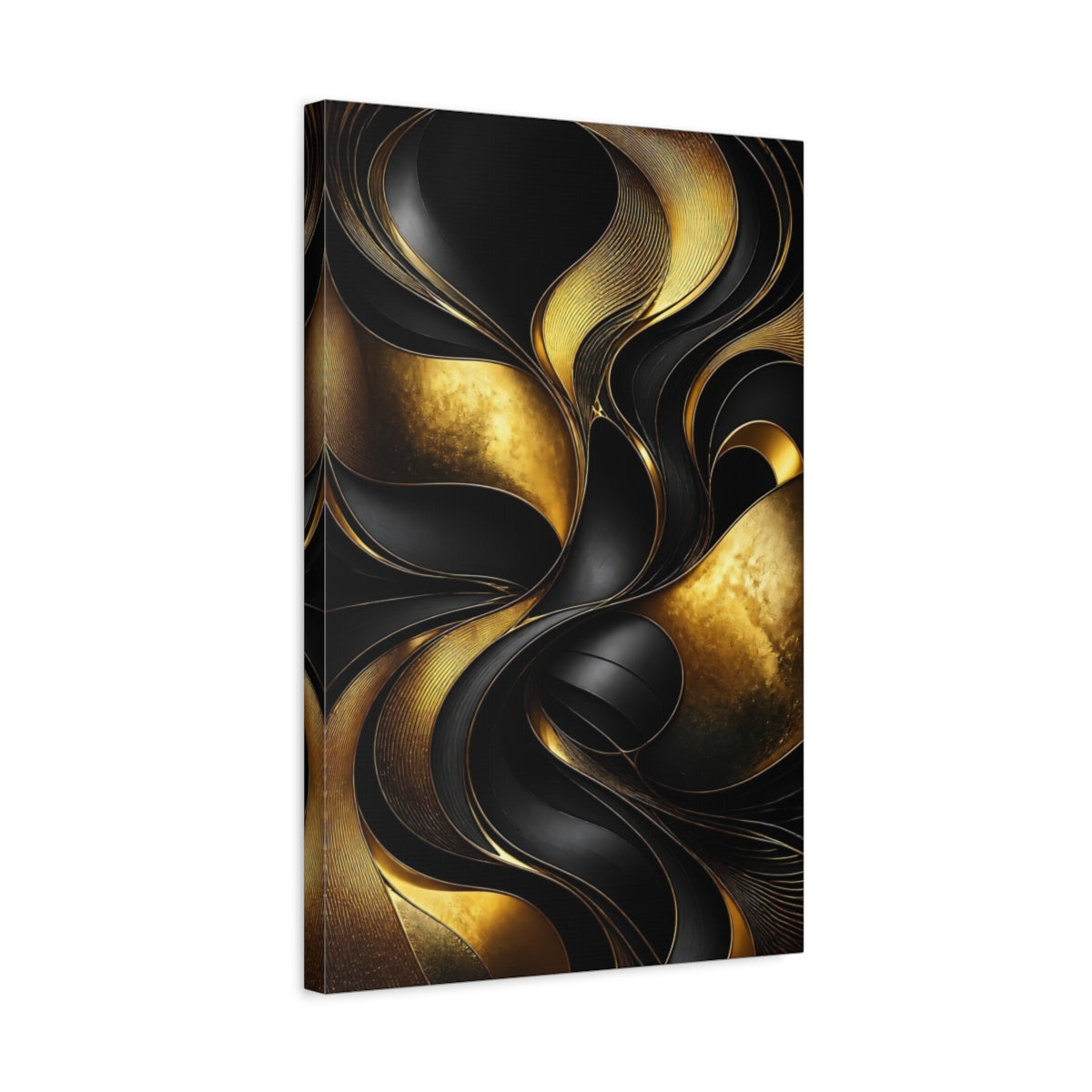 Side Mockup 3. Abstract Gold Curves shown as canvas print