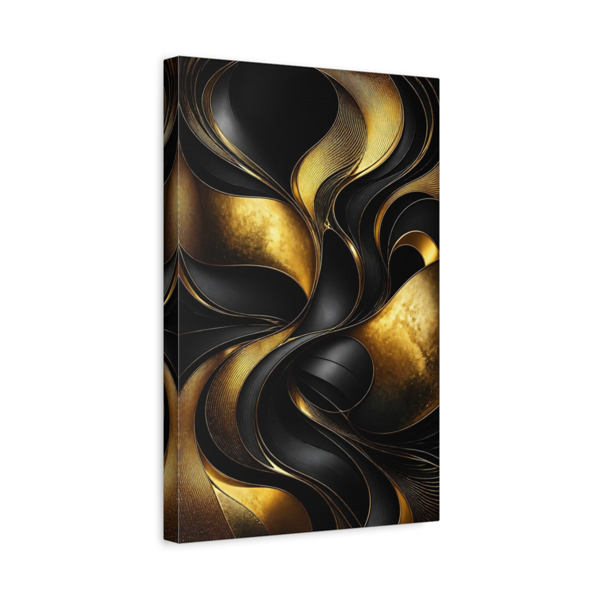 Side Mockup 4. Abstract Gold Curves shown as canvas print