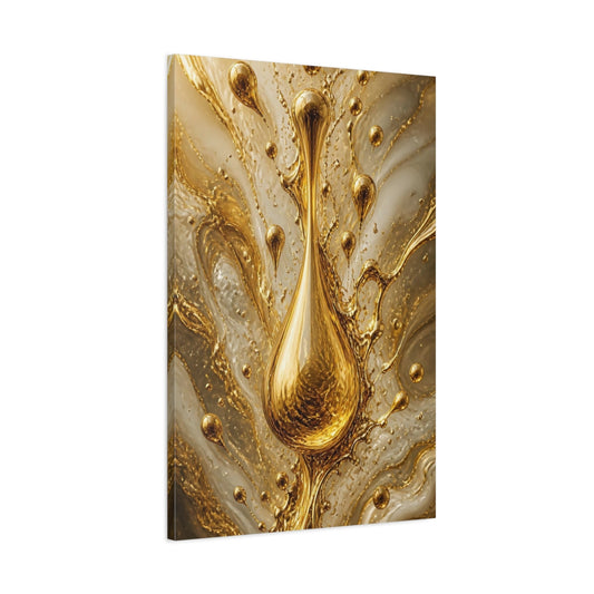 Main Mockup. Abstract Gold Droplet Gold And White shown as stretched canvas wall art