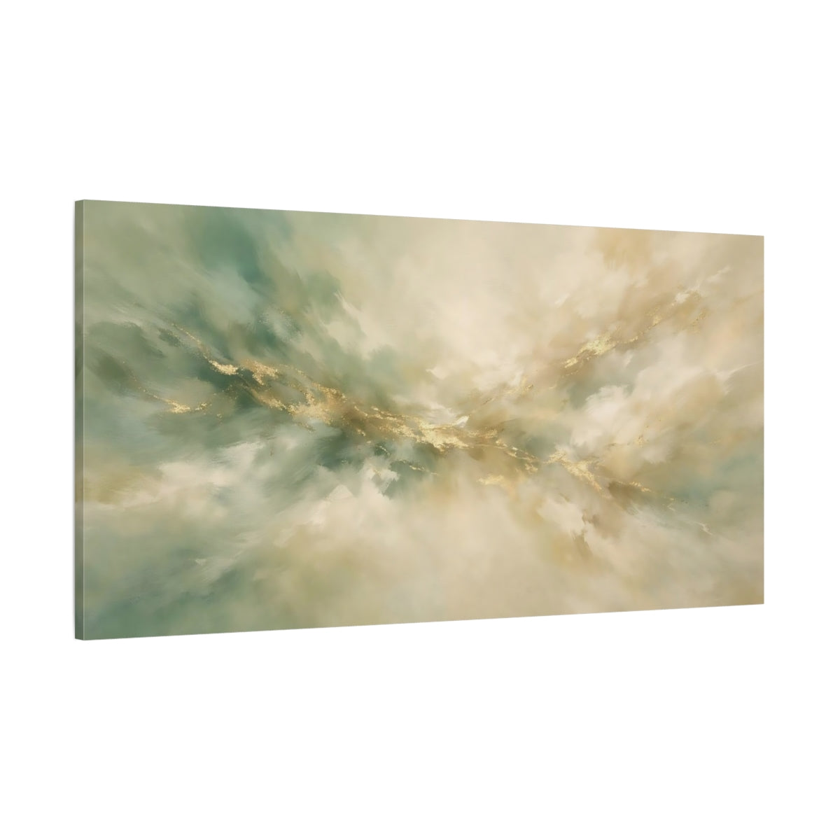 Main Mockup. Abstract Gold Flow Teal Gold Abstract shown as stretched canvas wall art