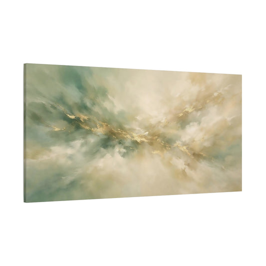 Main Mockup. Abstract Gold Flow Teal Gold Abstract shown as stretched canvas wall art