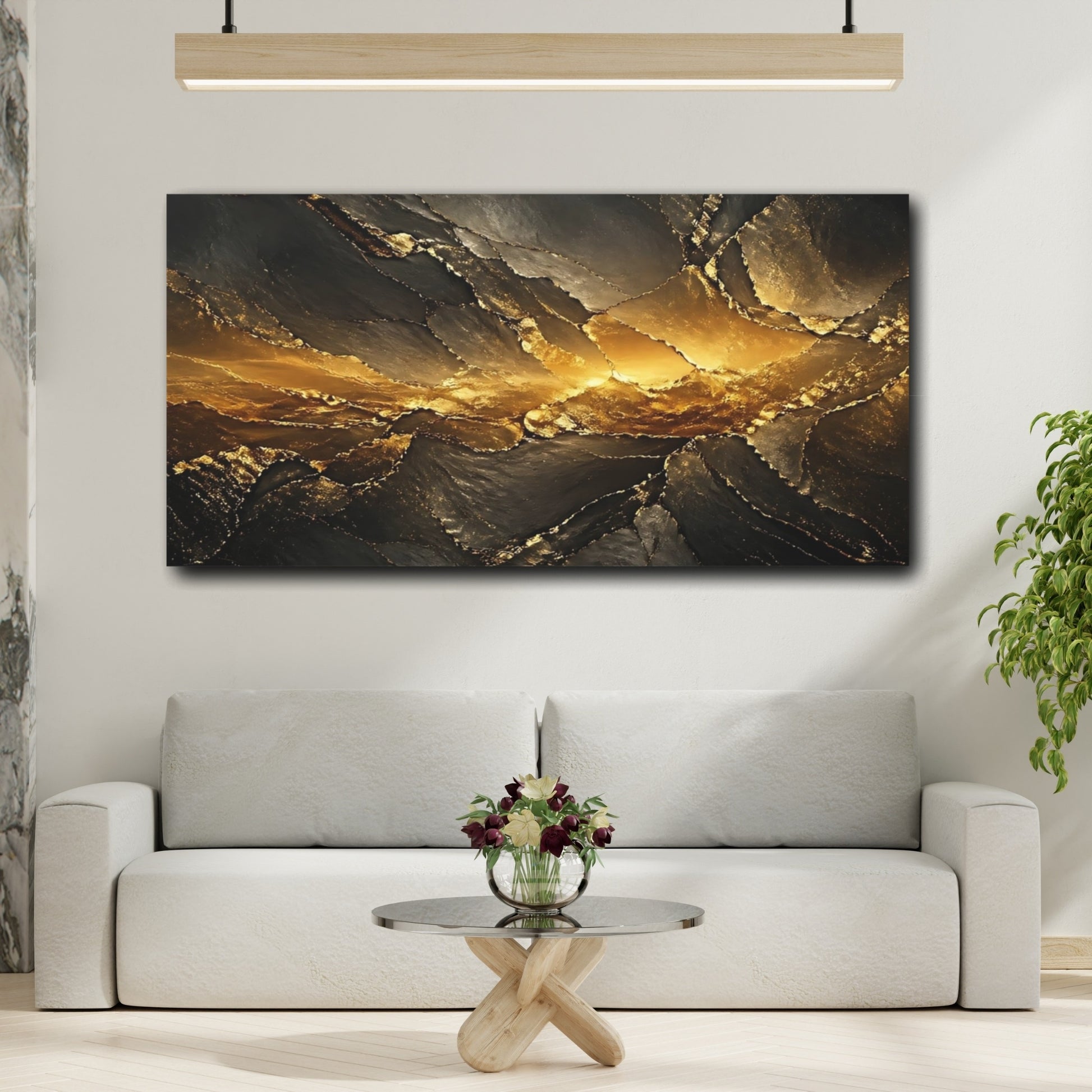Mockup 3. Abstract Gold Geode Black And Gold shown as stretched canvas wall art