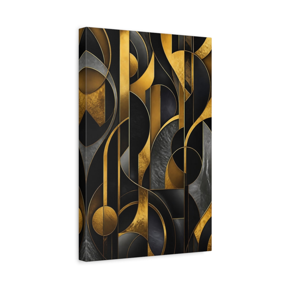 Side Mockup 4. Abstract Gold Geometry shown as canvas print