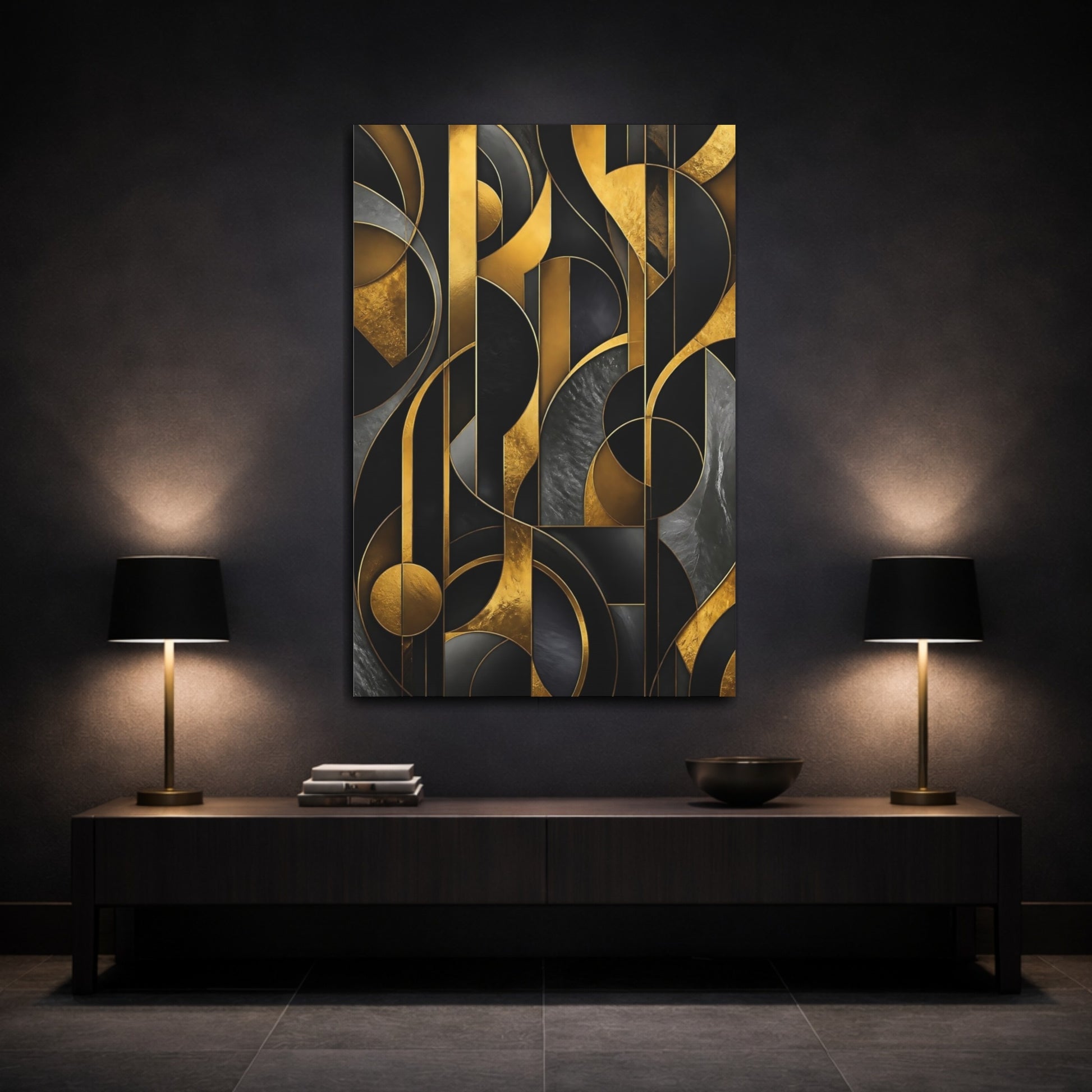 Mockup 3. Abstract Gold Geometry shown as canvas print