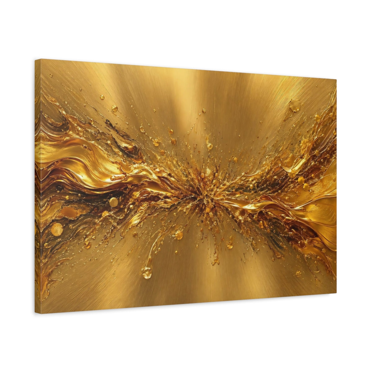 Side Mockup 2. Abstract Abstract Gold Golden Metallic shown as stretched canvas wall art