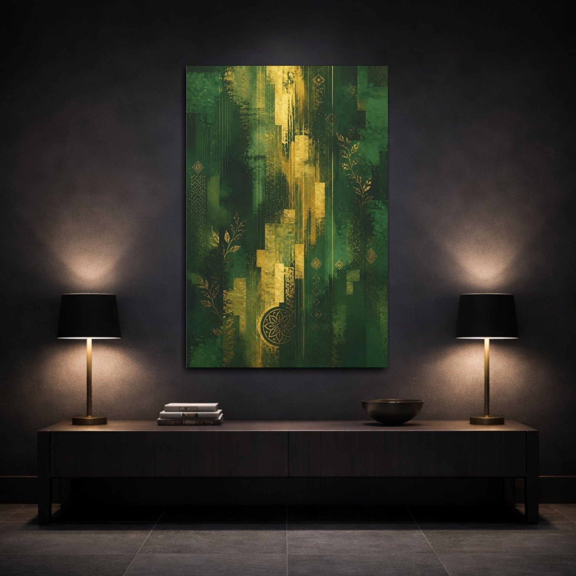 Abstract Gold Green And Canvas Wall Art Print – Modern Living Room, Above Sofa - YesArtYes
