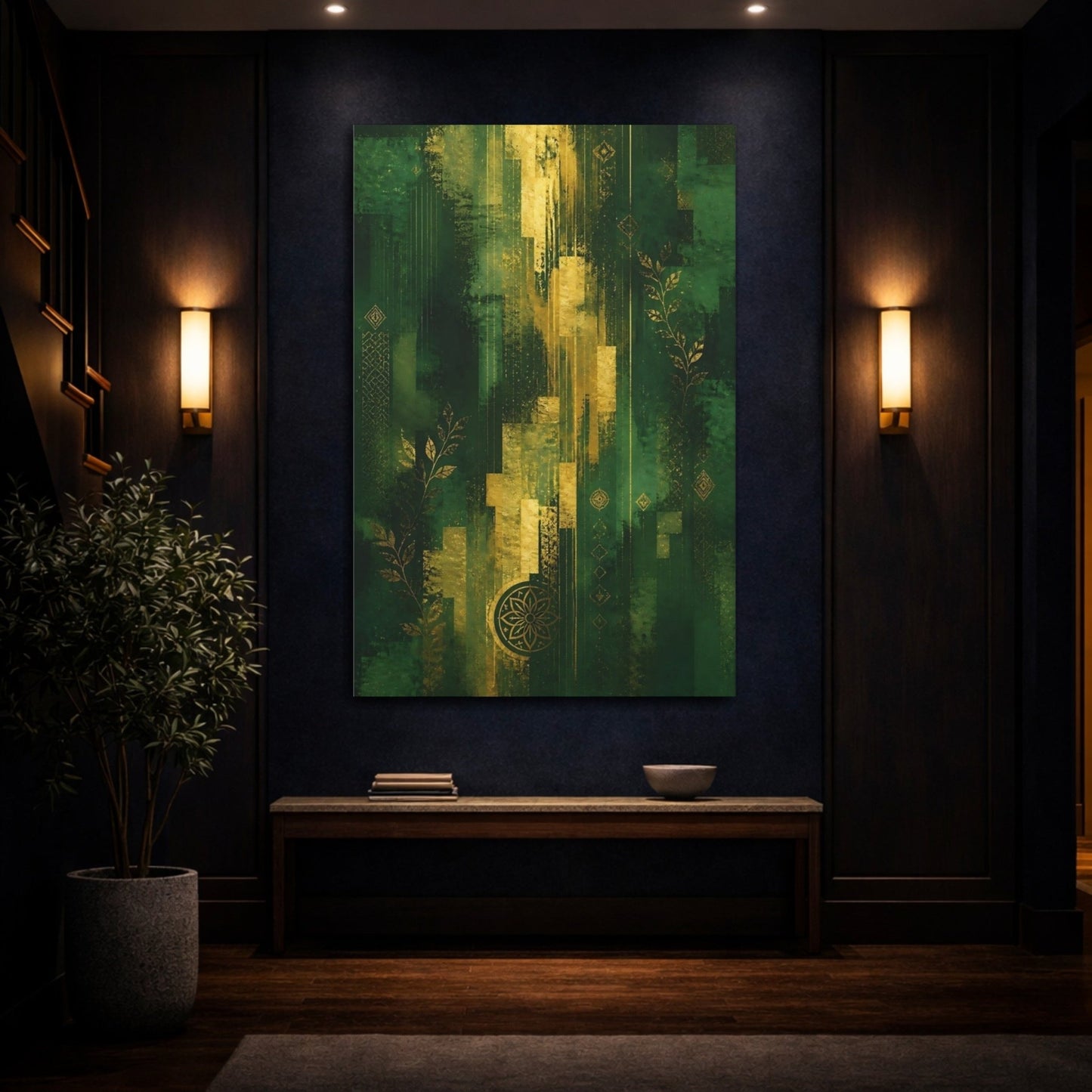 Abstract Gold Green And Canvas Wall Art Print – Modern Living Room, Above Sofa - YesArtYes