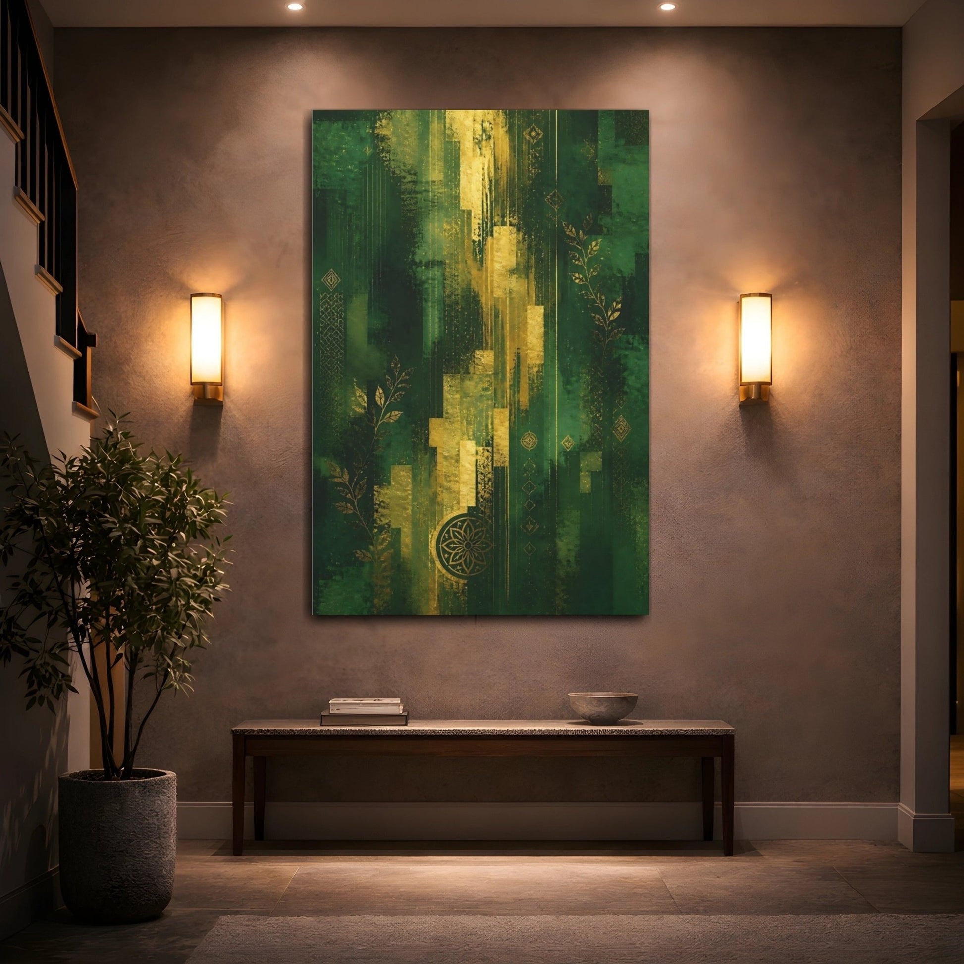 Abstract Gold Green And Canvas Wall Art Print – Modern Living Room, Above Sofa - YesArtYes