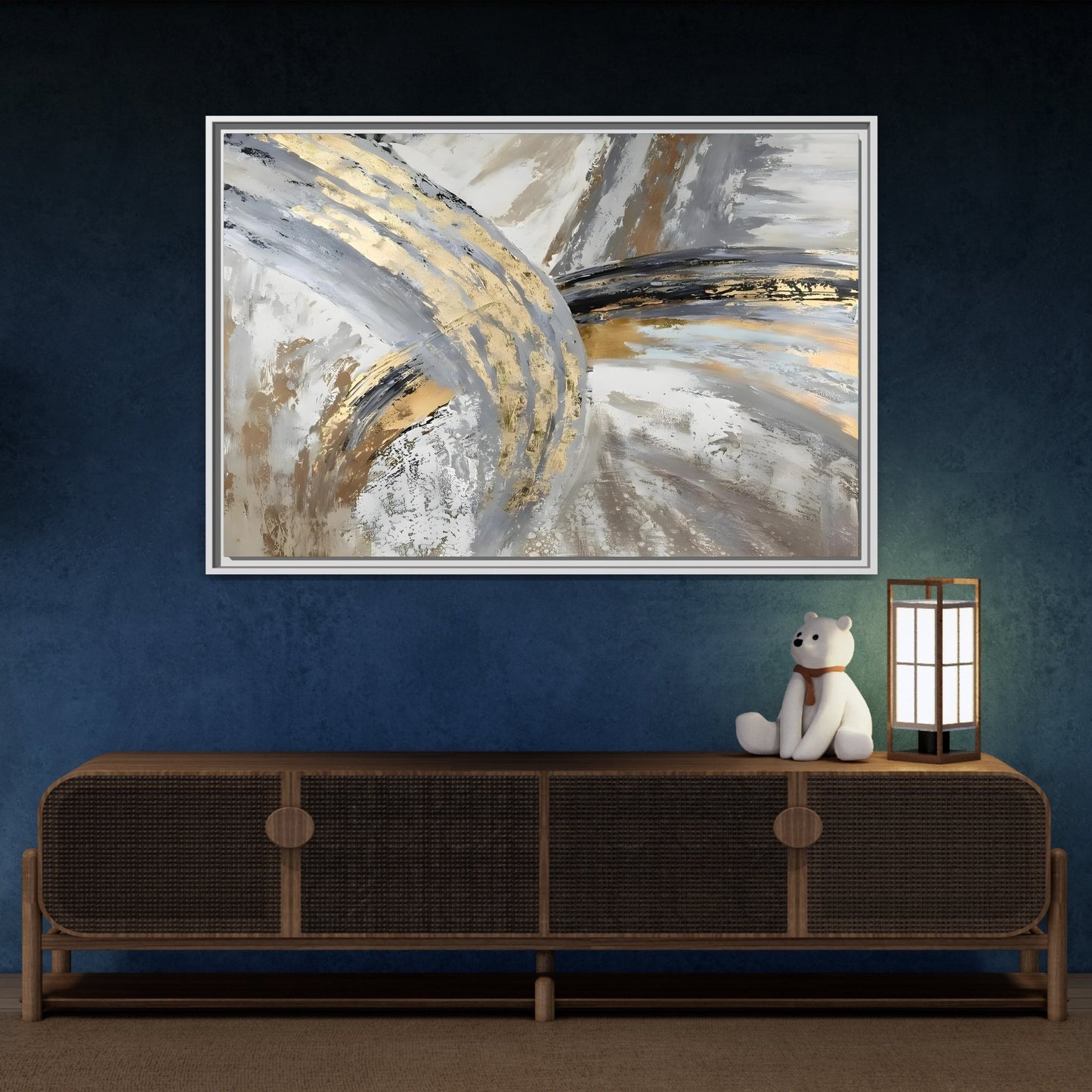 Abstract Modern Gold Grey Silver Canvas Wall Art Print